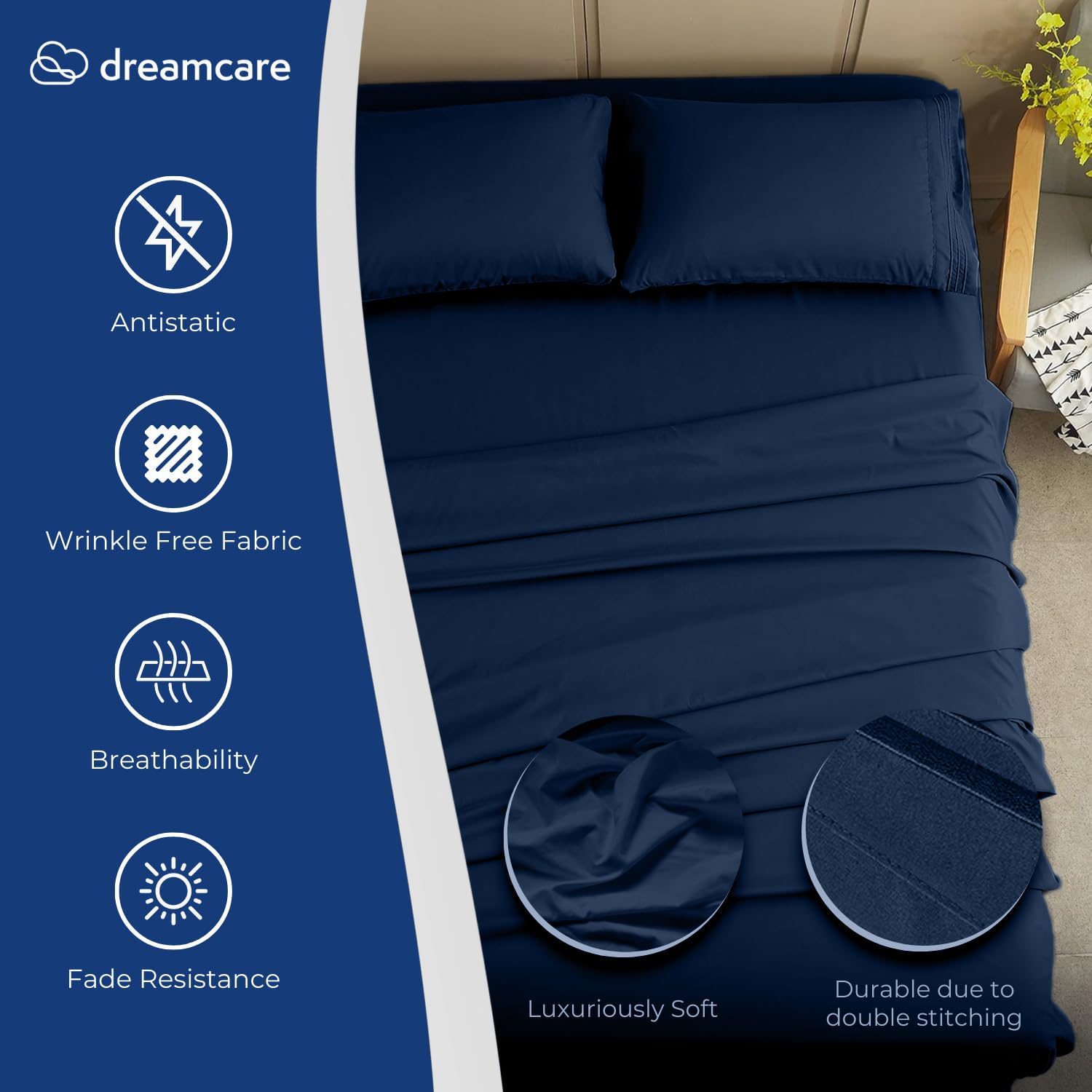 DREAMCARE King Size Sheets Set - 4 Piece Cooling Bed Sheet Set with 21