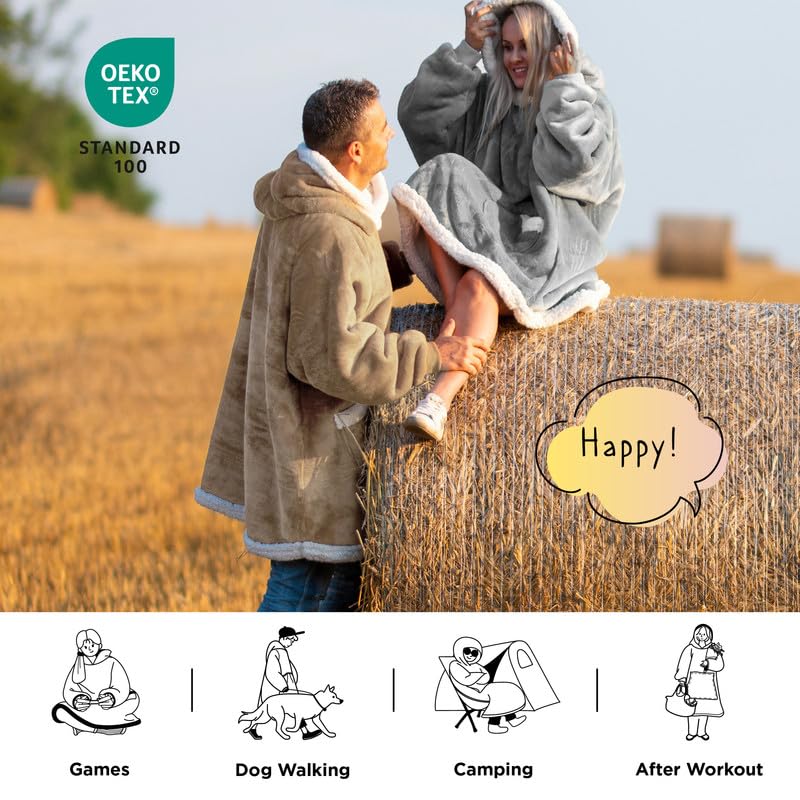 Bedsure Wearable Blanket Hoodie for Adults & Kids - Oversize Grey Hooded Blanket, Perfect Birthday Gift for Women, Men & Mom, Mothers Day Gift, Cozy for Movie Nights & Camping