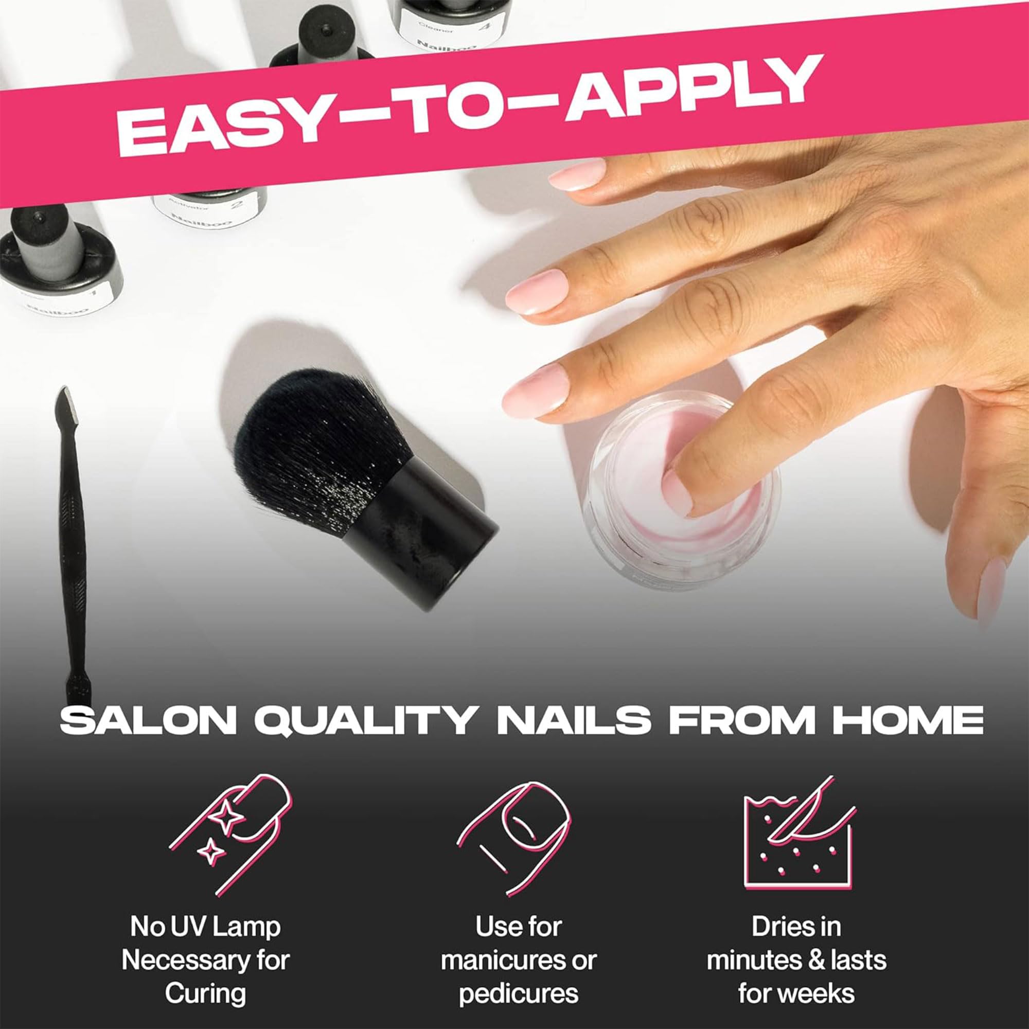 Nailboo PREMIUM Nail Dip Powder Kit - 0.5oz Clear Dip Powder for Long-Lasting Salon-Quality Manicures | Works with Nailboo Essential Liquids & Color Powders | Perfect for Home Nail Art, DIY Manicures & Professional Salon Use