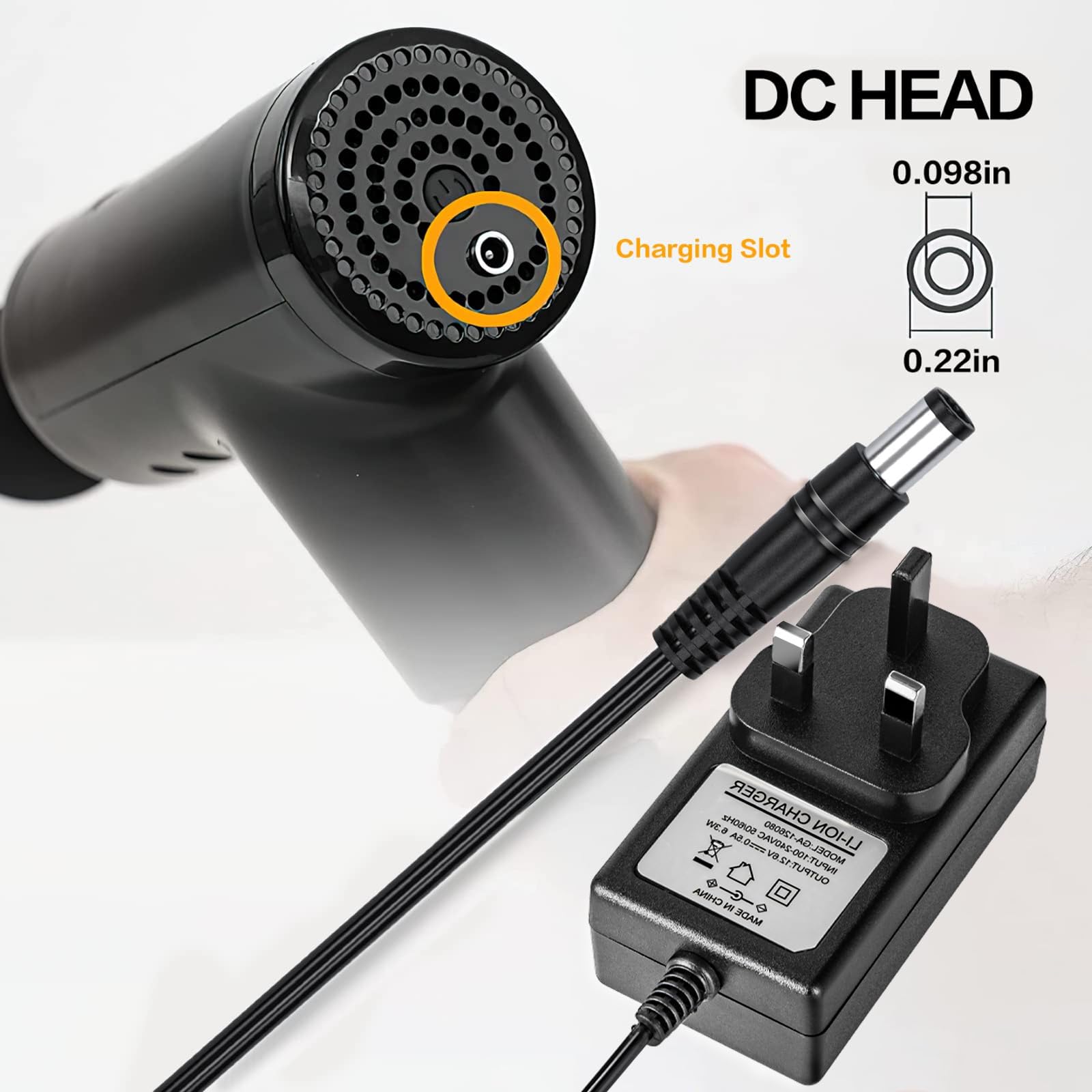 MKHS 12.6V/0.5A Massage Gun Charger - 0.7m/27.5inch Power Cord with Switch Adapter for Deep Tissue Muscle Recovery - Perfect for Home Gym, Physical Therapy & Sports Recovery