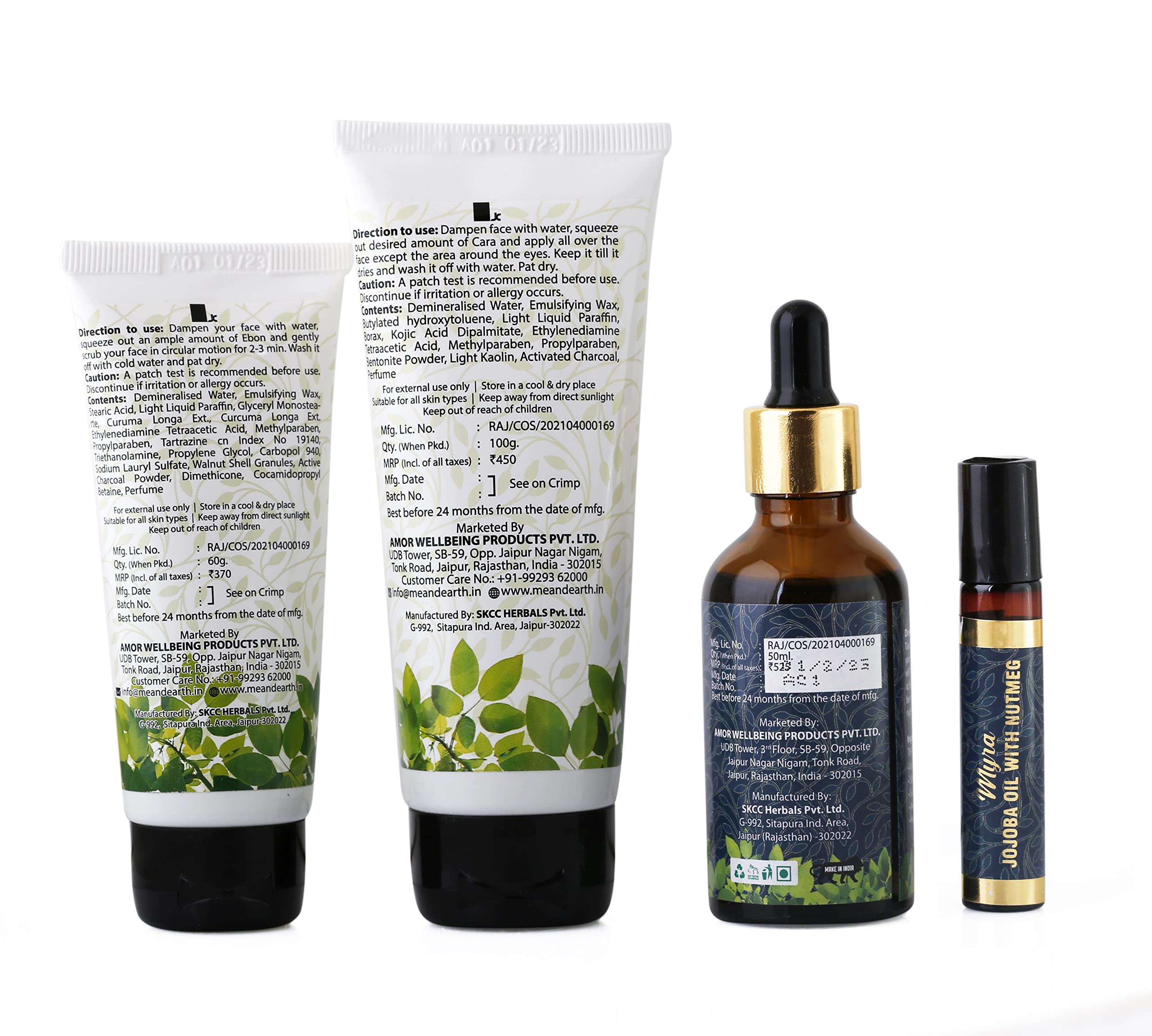 Me And Earth Charcoal Skincare Combo Pack - 60gm Charcoal Scrub, 100gm Charcoal Face Mask & 50ml Jojoba Oil | Deep Cleansing, Detox & Hydration for Acne-Prone & Oily Skin | Perfect for Daily Skincare Routine & Spa Night