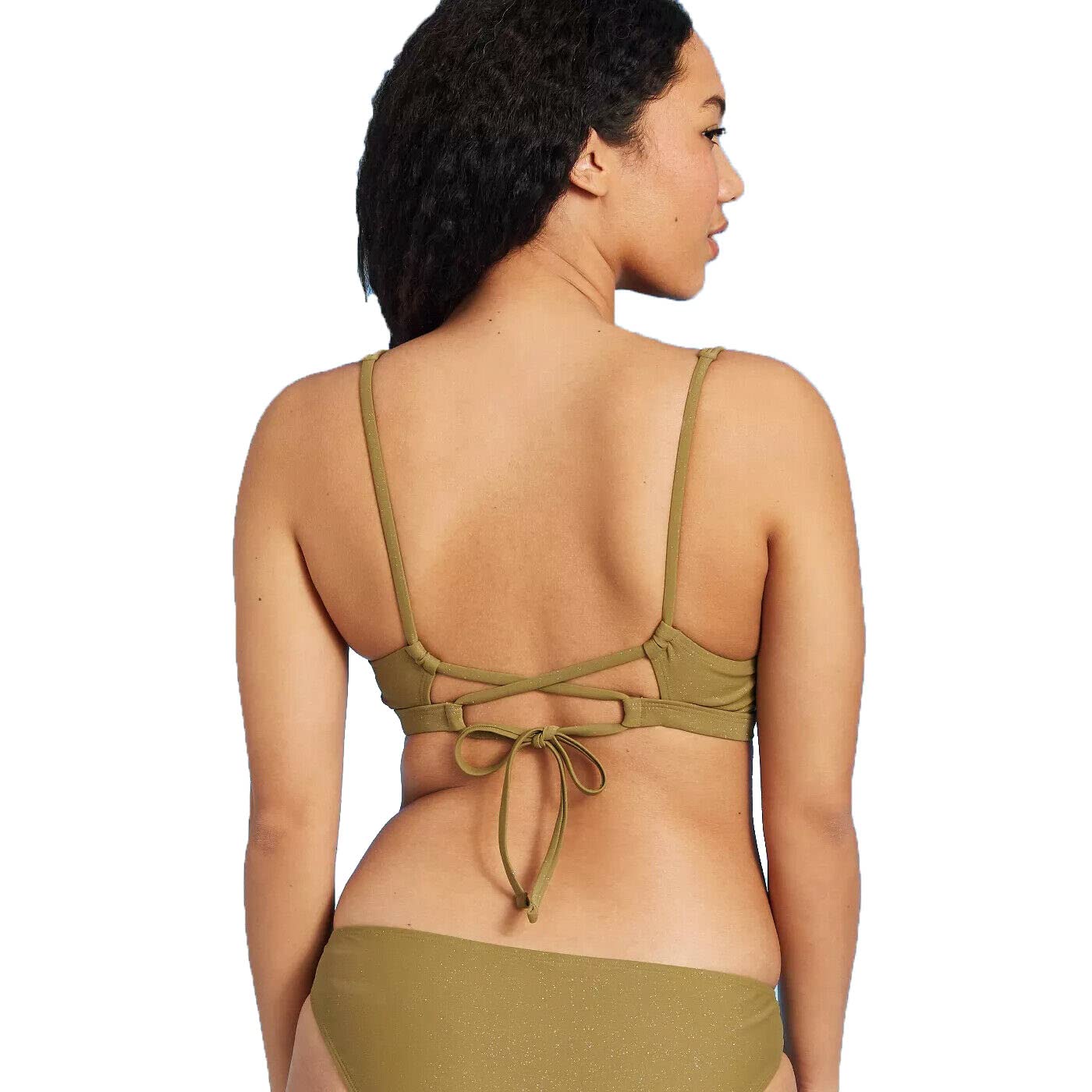 Women's Juniors' Metallic Bralette Bikini Top - Army Green - Sexy Swimwear for Beach, Pool Party & Summer Vacation