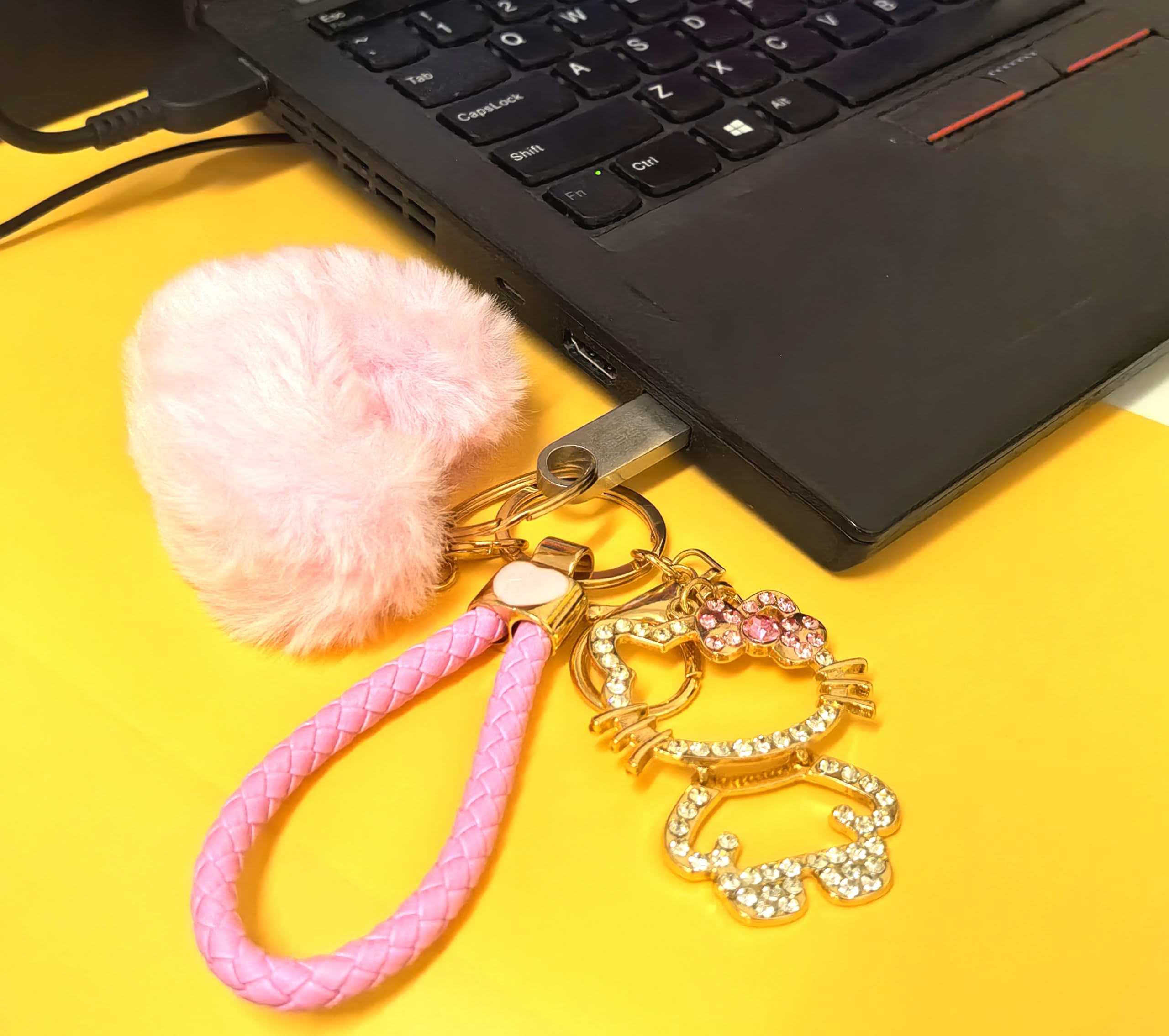 Sparkly Rhinestone Keychain for Women - Cute Heart Pom Pom Keychain Accessory | Perfect for Backpacks, Handbags, Car Keys & Gift Giving