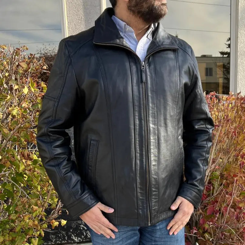 BOL Men's Cardigan Bomber Jacket - Genuine Lambskin Leather, Stylish & Comfortable - Perfect for Casual Outings, Date Nights & Fall Fashion