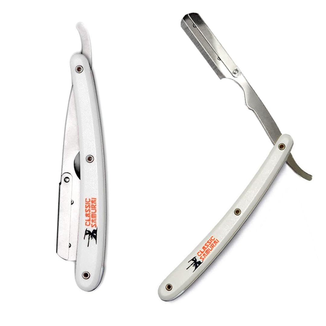 Professional Stainless Steel Straight Edge Razor for Barbers - Includes 100 Lord Single Edge Razor Blades (White) | Perfect for Shaving, Beard Trimming & Grooming at Home or Salon