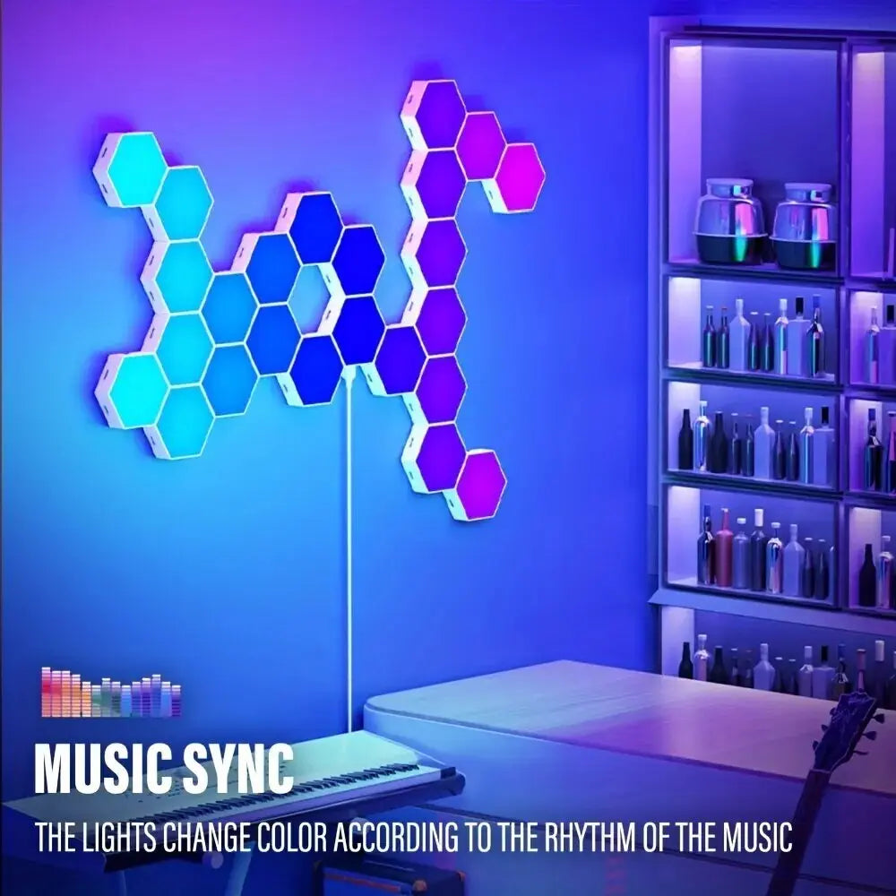 RGB LED Hexagon Wall Lights with WiFi & Bluetooth Control - Smart Home Decor for Bedroom, Gaming Room, and Party Lighting