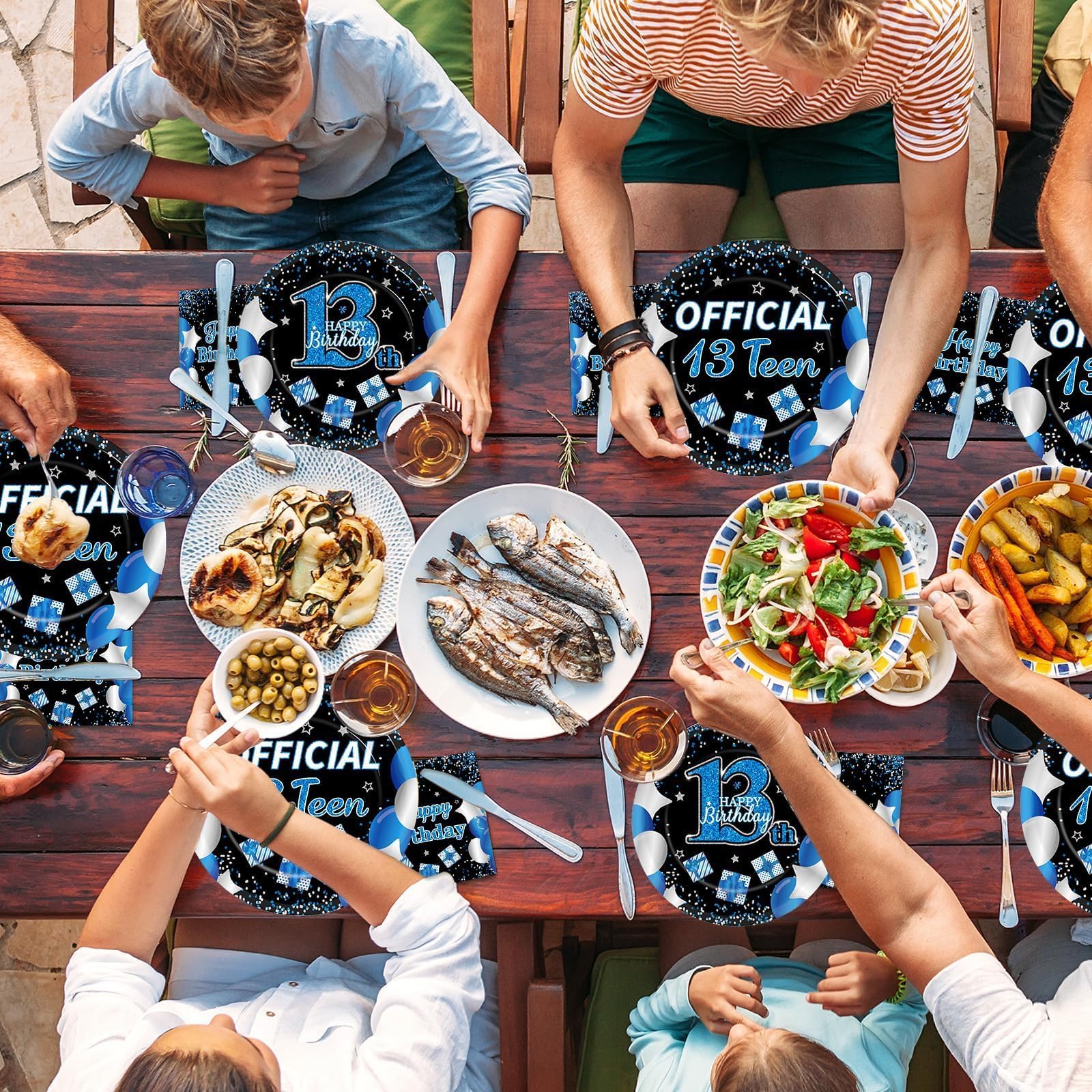 100 Pcs Blue 13th Birthday Party Supplies Set - Disposable Plates, Napkins & Forks for Boys | Teen Birthday Decorations, Tableware & Favors for 13 Year Olds | Perfect for Teen Birthday Parties, Celebrations & Dinnerware