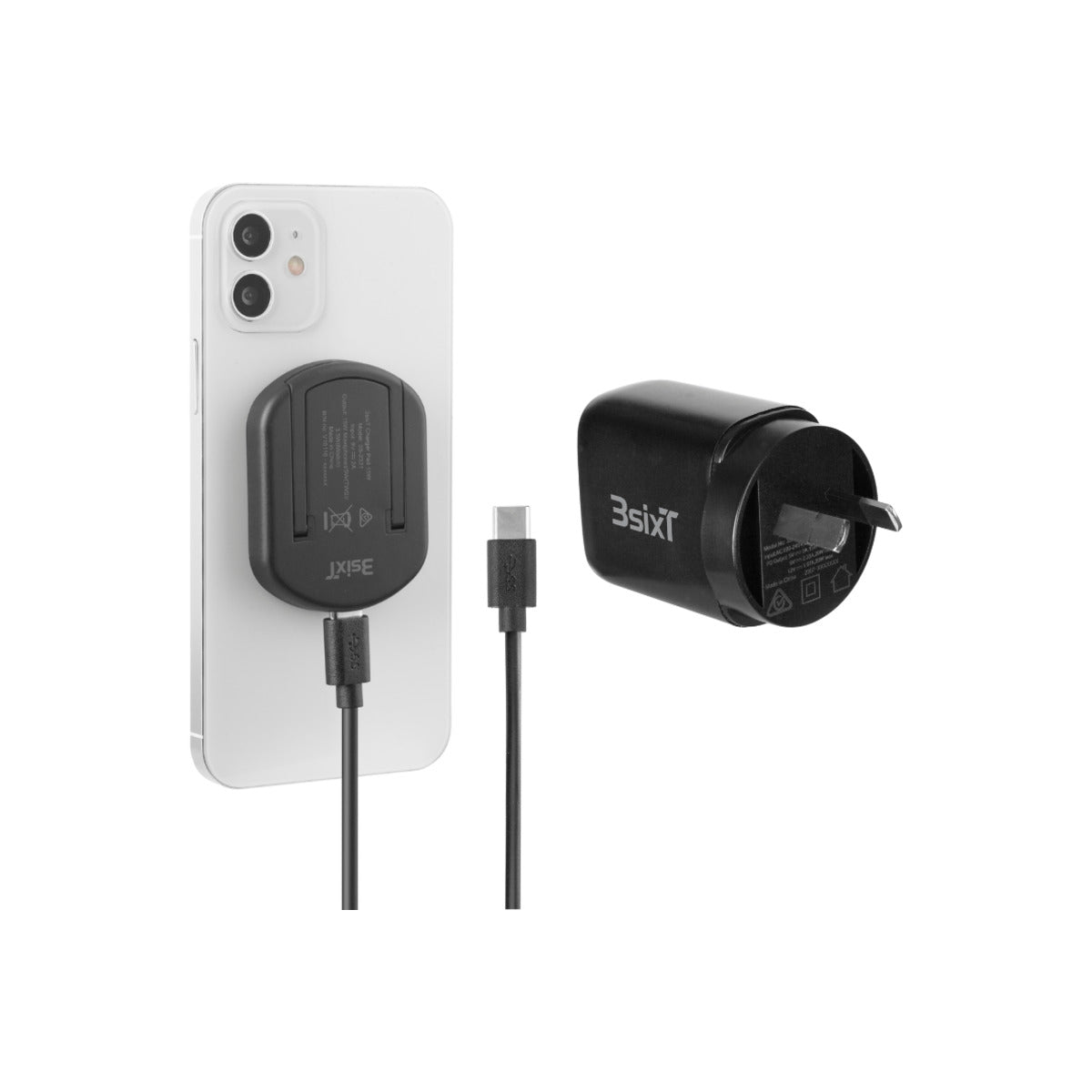 3sixT All-in-One MagSafe Charger with 20W Fast Wall Charger - Black | Wireless Charging Stand for iPhone 12/13/14/15, Perfect for Home, Office & Travel