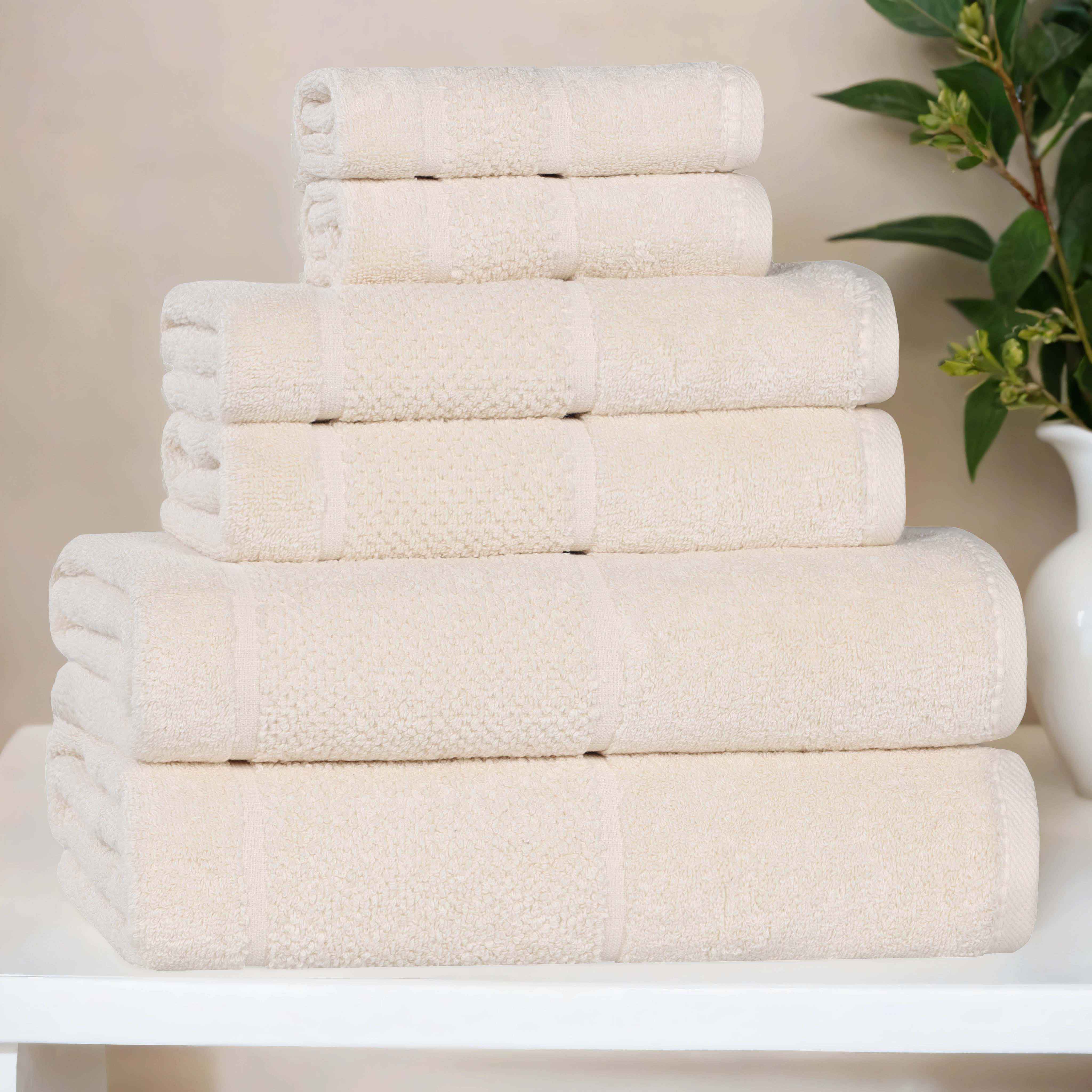 Premium 6-Piece Cotton Towel Set with Broad Border - Soft, Absorbent & Quick-Drying Bath Towels for Spa, Gym & Luxury Home Use