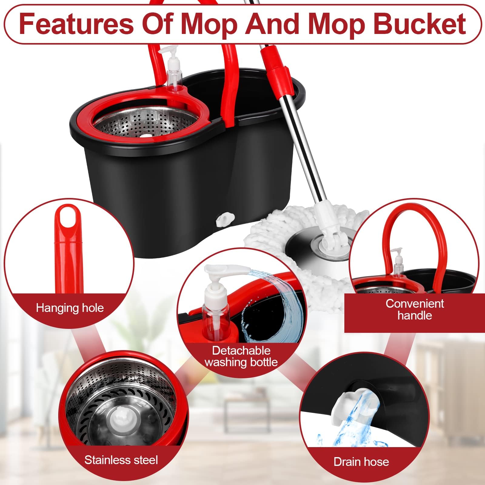 360° Spin Mop and Bucket Set with Wringer - 3 Microfiber Refills for Wet & Dry Floor Cleaning | Home & Kitchen Cleaning System | Perfect for Hardwood, Tile & Laminate Floors