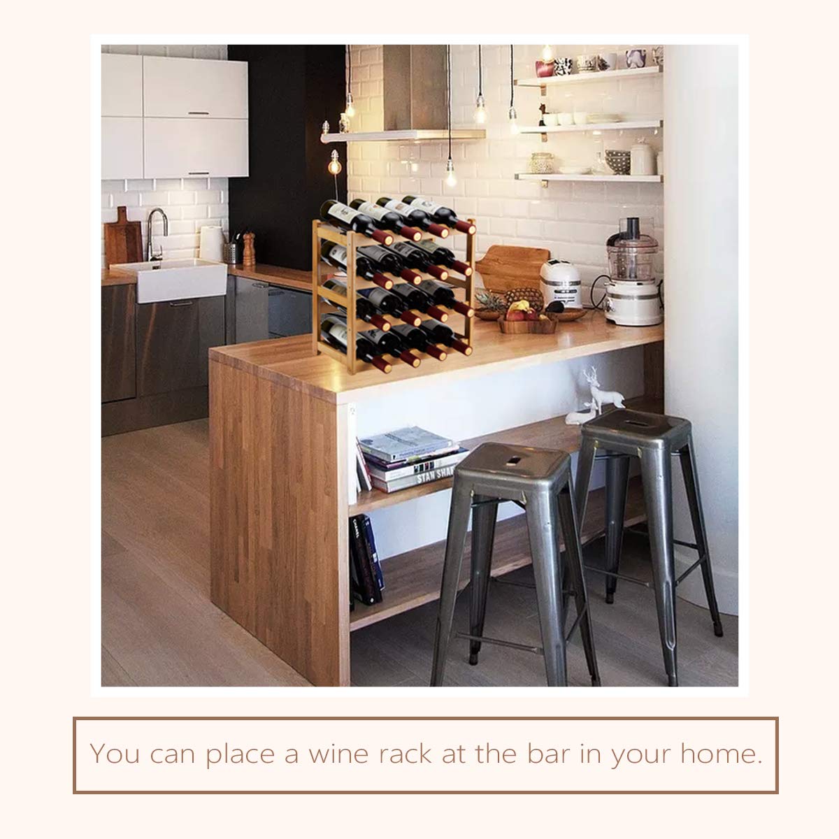 Sturdy 4-Tier Bamboo Wine Rack - Holds 16 Bottles, Durable Countertop Wine Storage Cabinet for Kitchen, Pantry & Dining Room - Perfect for Home Bar, Wine Cellar & Entertaining Guests
