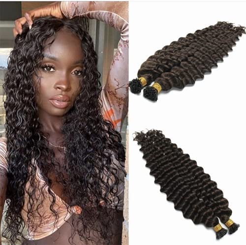 100 Strand Brazilian Wet & Wavy Human Hair Extensions - Keratin I-Tip Microlinks for Natural Curls (26 Inch, Natural Color) - Perfect for Daily Styling, Parties & Special Occasions