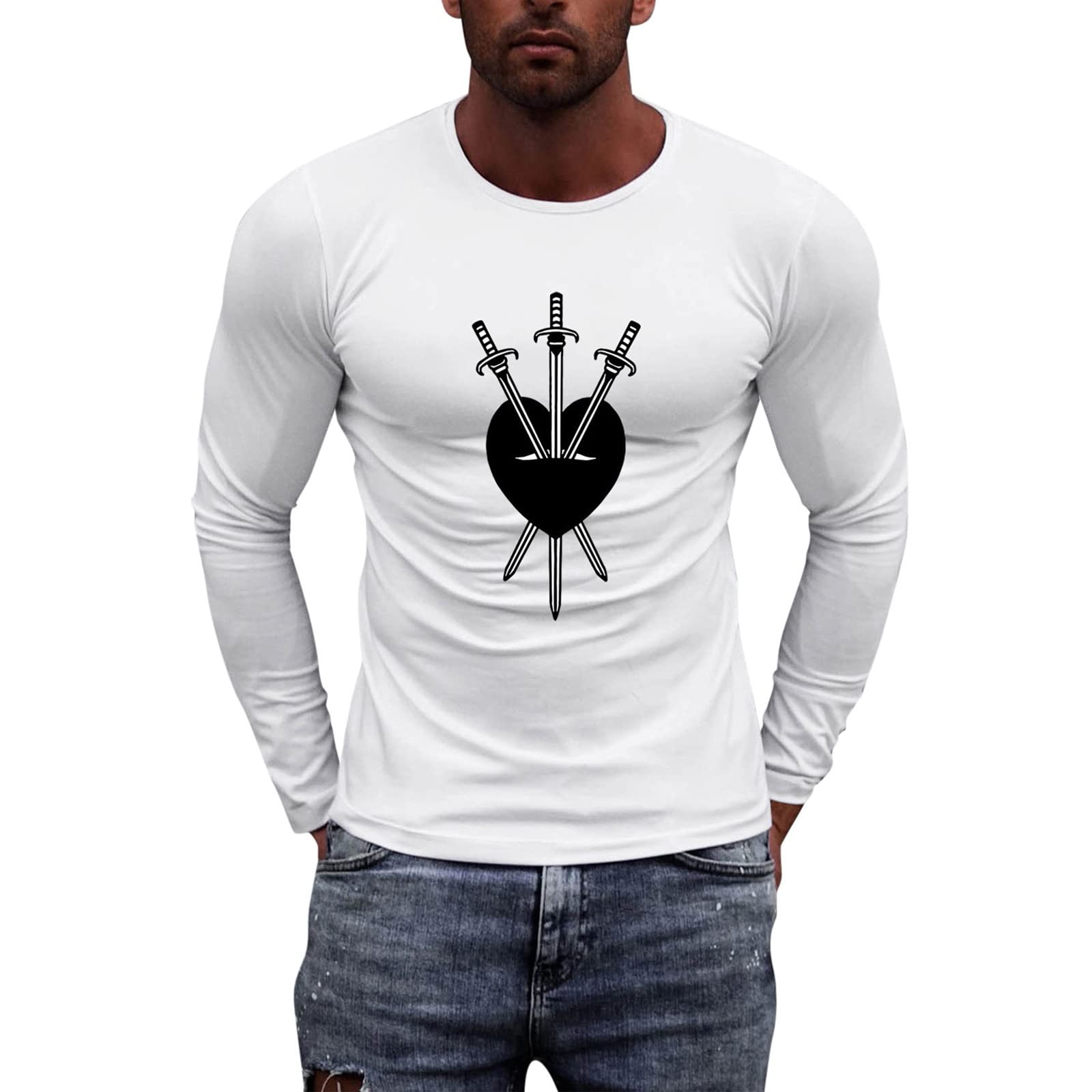 Men's Slim Fit Long Sleeve Graphic Print T-Shirt - Solid Color Casual Dress Shirt for Work, Date Night & Everyday Wear