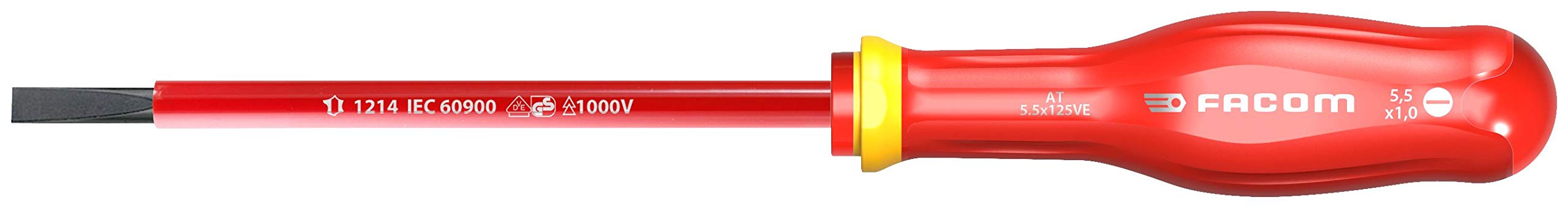 FACOM AT6.5X150VE Professional Insulated Screwdriver - 1000V Safety Rated for Slotted Screws - Ideal for Electricians, Home Repairs & DIY Projects