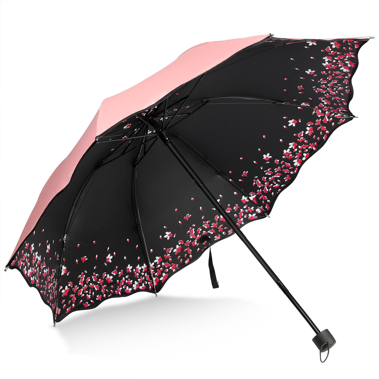 Windproof & UV Protection Cherry Blossom Folding Umbrella - Compact Travel Umbrella for Rain & Sun Shade - Perfect for Commuting, Outdoor Events & Travel Accessories