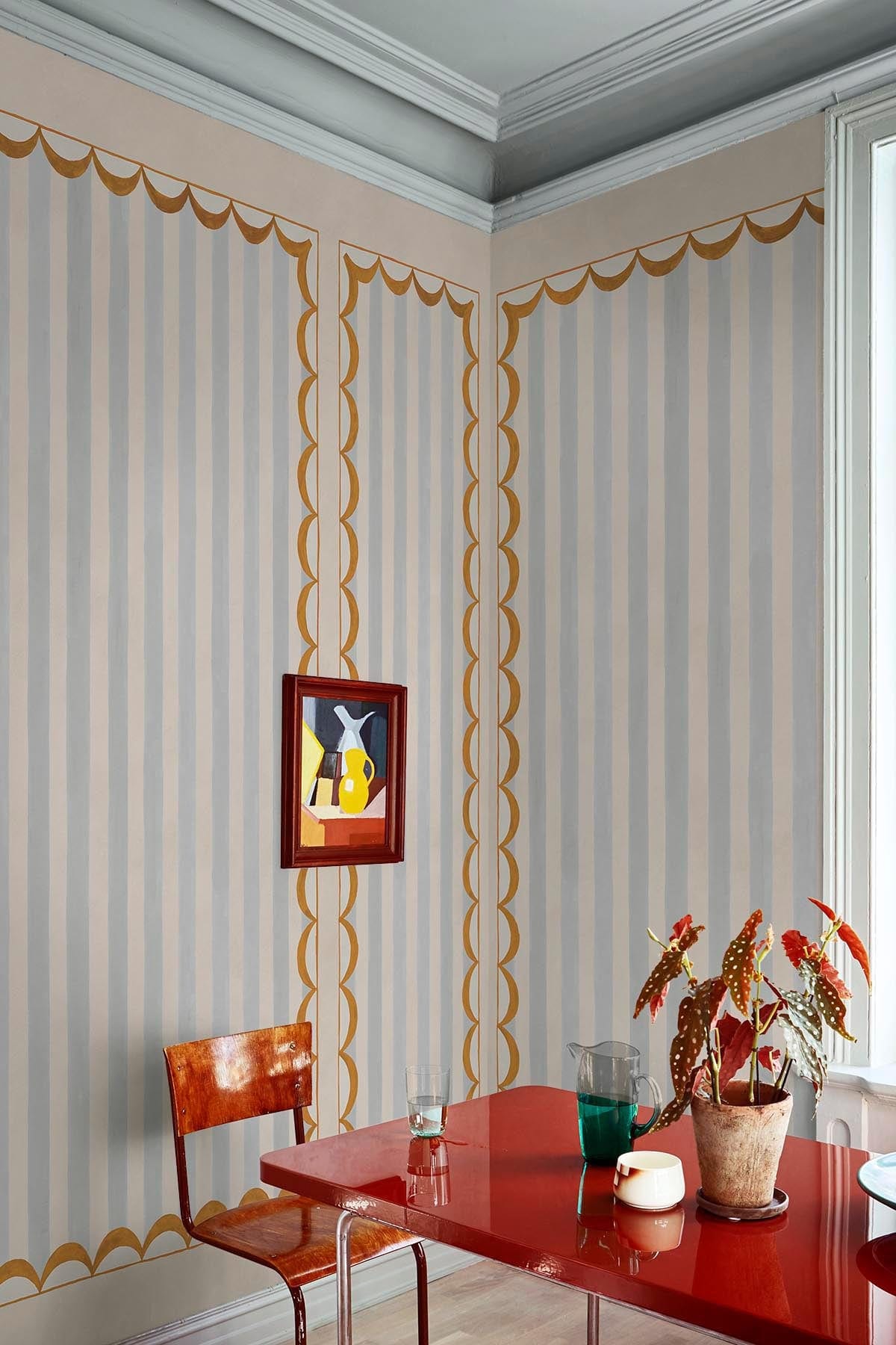 Scallop Panel Light Blue/Ochre - Decorative Wall Panel for Home & Office - Perfect for Bedroom, Living Room, and Commercial Spaces