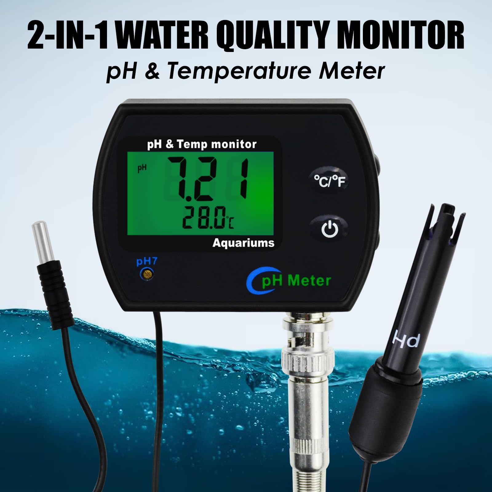 **Digital Water Quality Tester - pH & Temperature Meter 2-in-1 with Auto Calibration & Replaceable BNC Probe for Aquariums, Hydroponics, Aquaculture, Labs | Perfect for Monitoring Fish Tanks, Pools, and Scientific Experiments**
