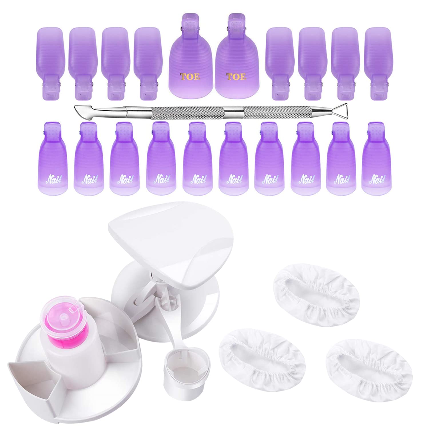 Makartt Reusable Gel Nail Polish Remover Clips Kit - 20 Pcs Acrylic Nail Polish Holder & Hand Rest with Multi-Angle Stand - Perfect for Salon, Home Manicures & DIY Nail Art