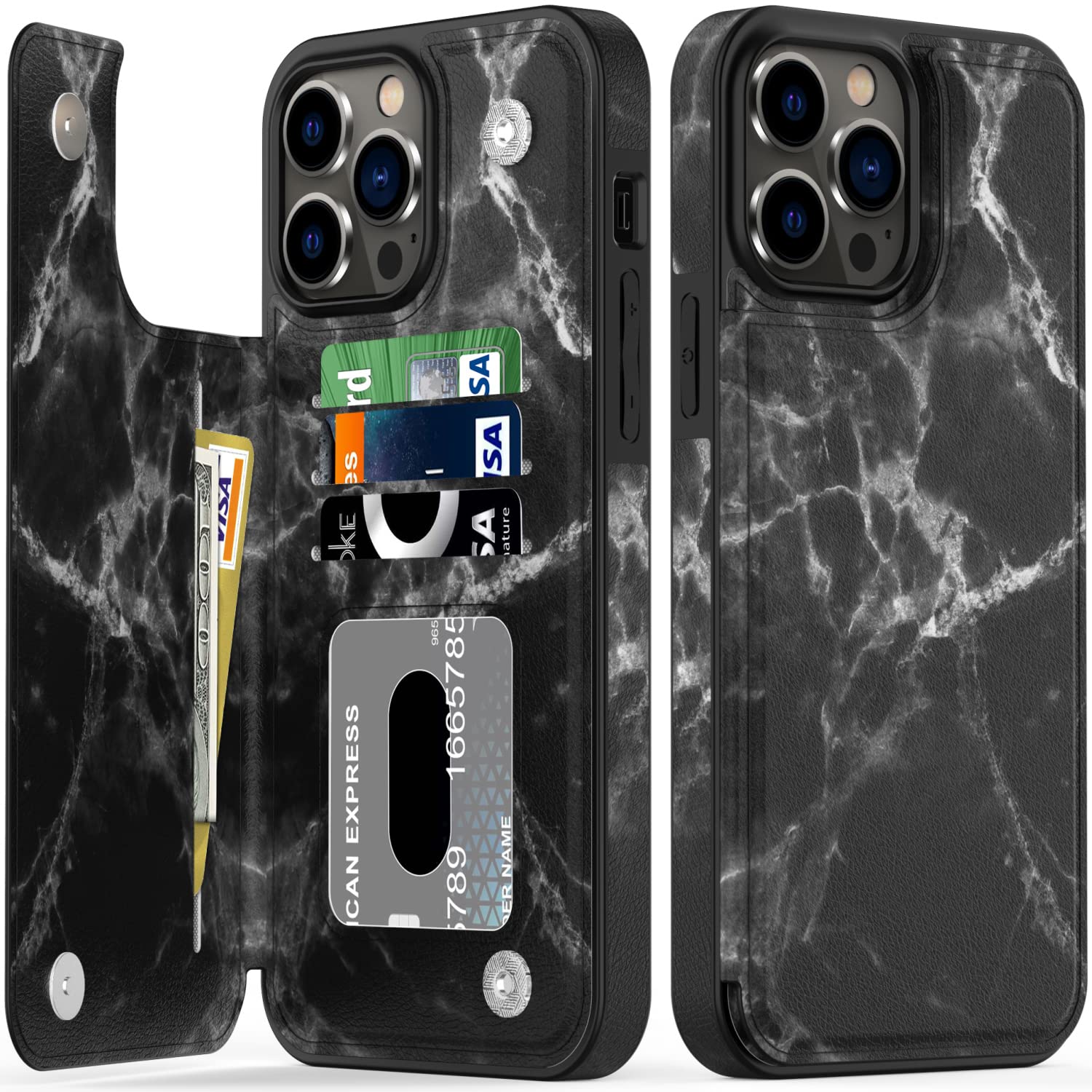 Premium Luxury Flip Folio Leather Wallet Case for iPhone 13 Pro Max 6.7