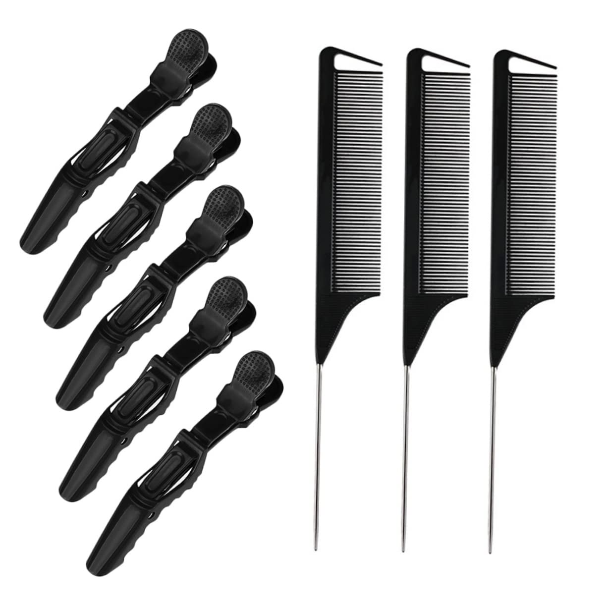 FRCOLOR 10-Piece Hair Styling Kit - Duckbill Clips, Teasing Comb, Hair Cutting Combs & Styling Clamps for Braids, Updos & Salon Styling - Black (Professional Hairdressing Tools for Stylists & Home Use)