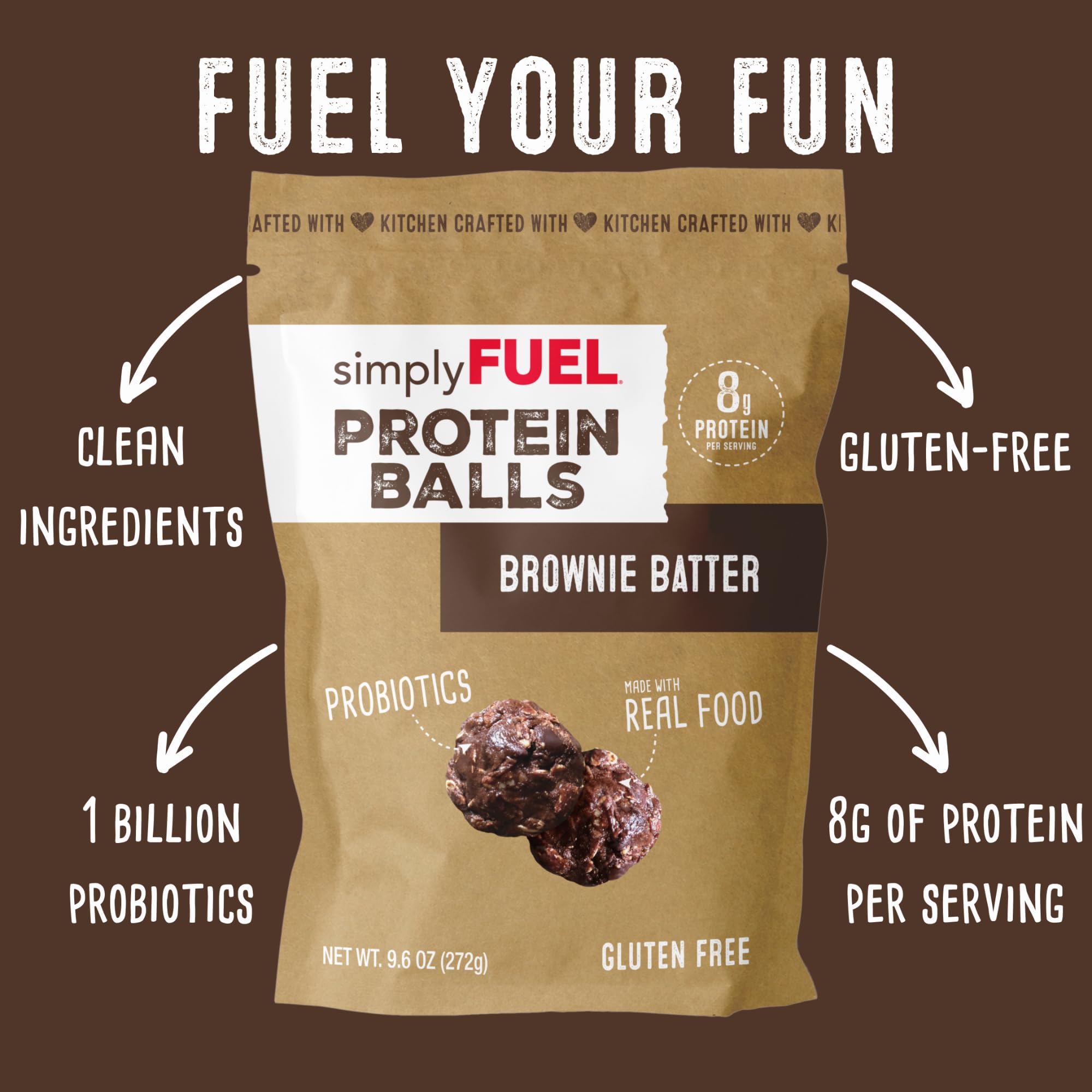 SimplyFUEL Protein Balls - 8g Protein, Probiotics, Gluten Free Snacks for Energy & Fitness
