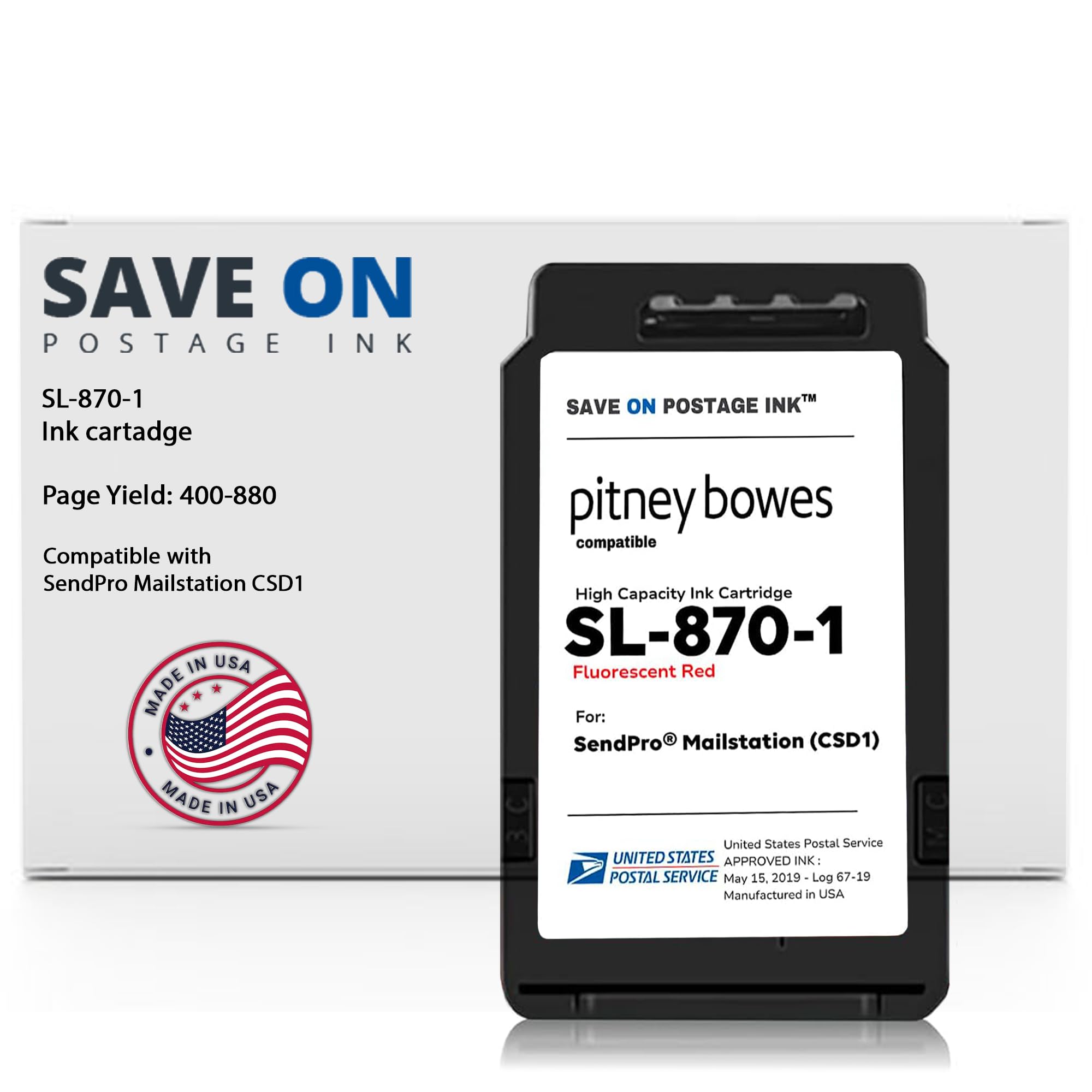 Compatible Pitney Bowes SL-870-1 Red Ink Cartridge - OEM Replacement for SendPro Mailstation CSD1 Postage Meter | High-Quality Inkjet Printer Ink | Perfect for Mailing, Shipping & Office Use