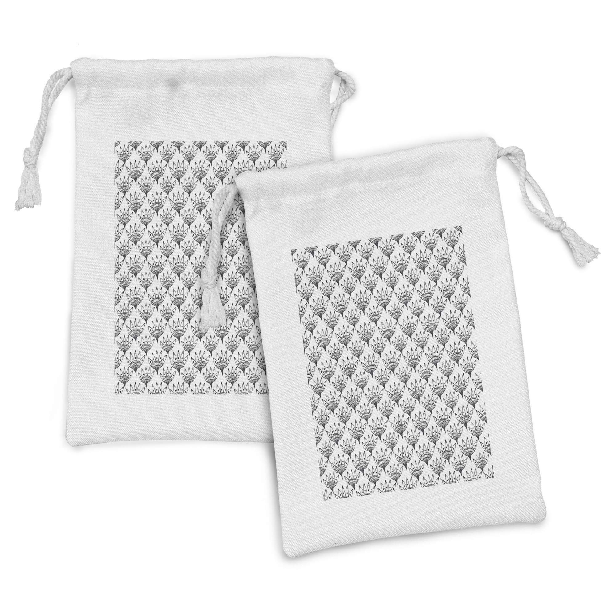 Ambesonne Vintage Boho Flower Fabric Pouch Set of 2 - Folk Ornamental Bloom Design Drawstring Bags (9