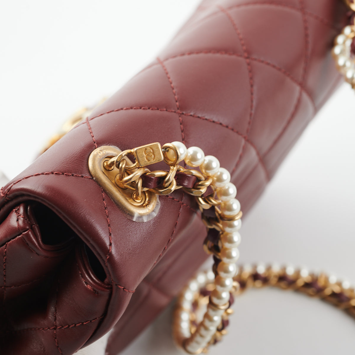 Chanel Quilted Crystal Pearls Flap Bag in Burgundy - Luxury Crossbody Purse for Women, Perfect for Parties, Weddings & Evening Events