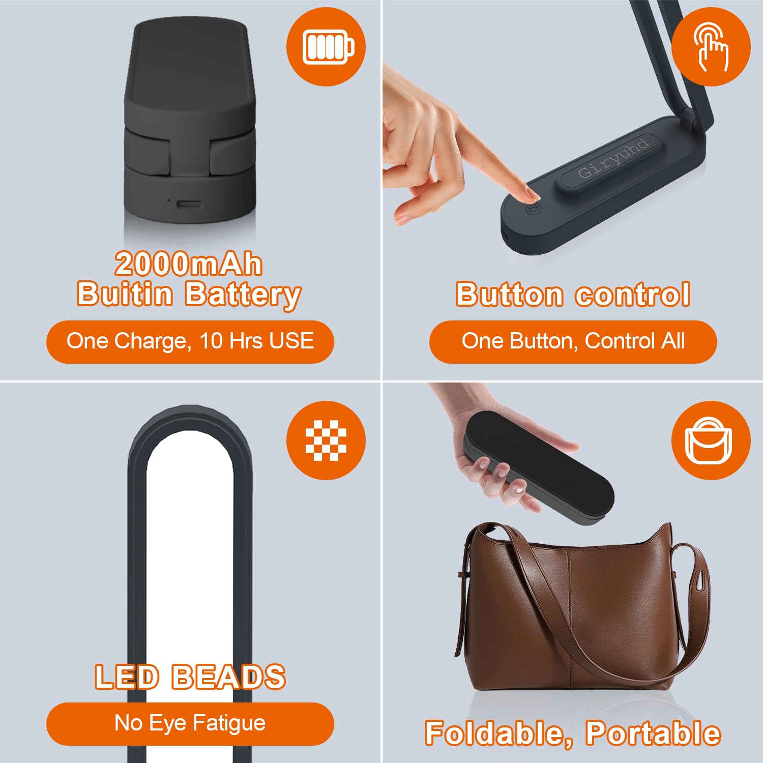 Rechargeable LED Desk Lamp with 3 Brightness Levels - Foldable & Portable Battery Operated Light for Office, Home, Reading - Small Desk Light Strip (Black, 2-Pack) | Perfect for Studying, Working & Nightstand Use
