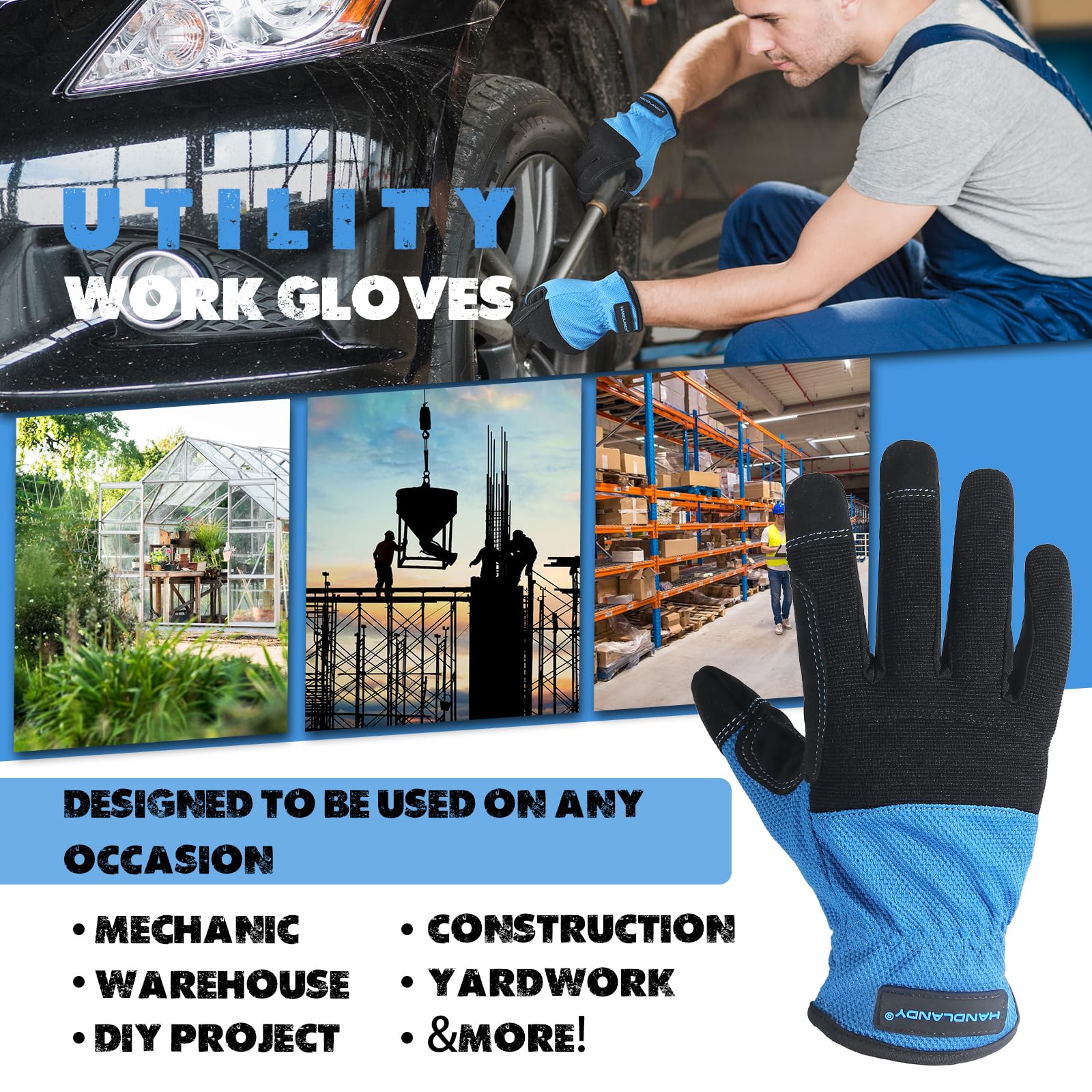 Handlandy Touchscreen Work Gloves for Men & Women - Mechanic & Yard Work
