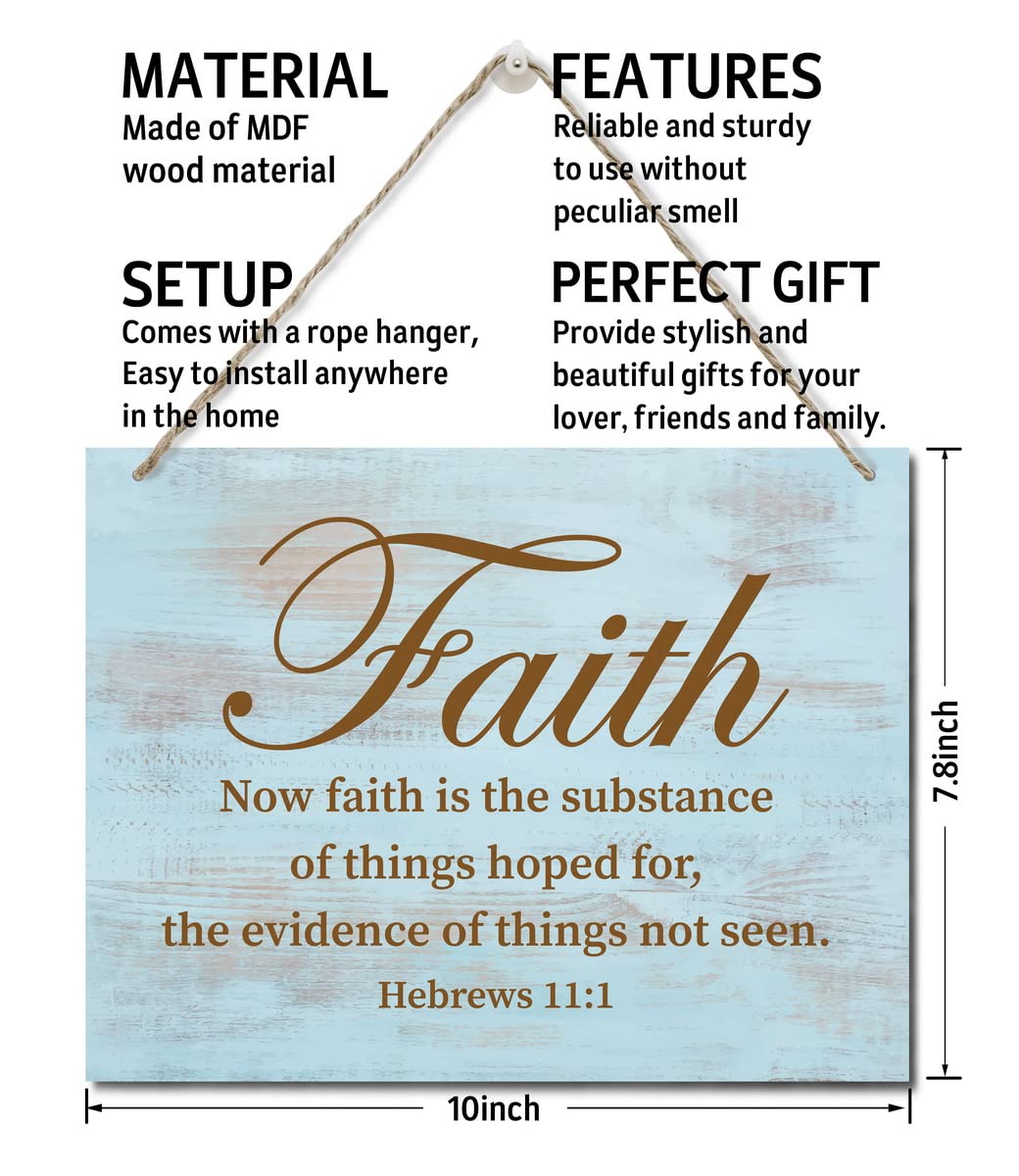 Bible Verse Wood Plaque - 'Now Faith Is The Substance' Hebrews 11:1 Scripture Wall Art - Christian Home Decor for Living Room, Bedroom & Office - Inspirational Gift for Faith & Encouragement