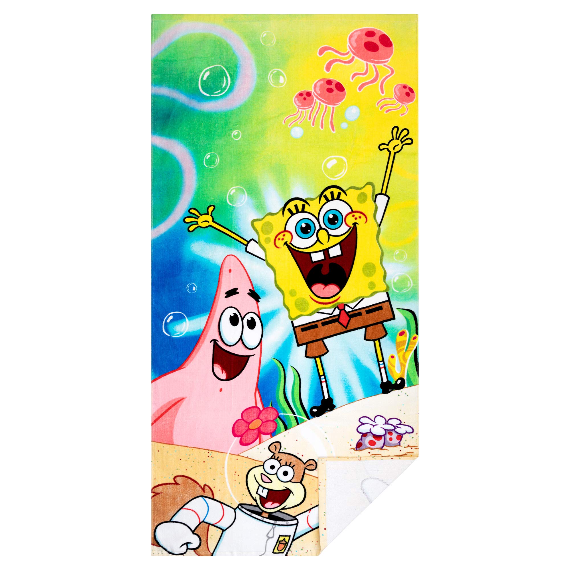 Spongebob Squarepants Kids Beach Towel - Super Soft 100% Cotton, 58 x 28 Inches, Quick Dry & Absorbent - Perfect for Pool, Beach, Summer Camp & Bath Time Fun