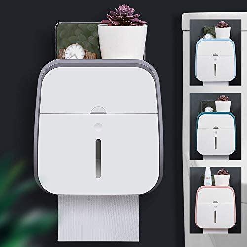 Wall-Mounted Adhesive Tissue Box Holder with Drawer - 2 Layer Multifunctional Bathroom Organizer for Toilet Paper Storage (Gray) - Perfect for Small Bathrooms, RVs & Space-Saving Home Organization