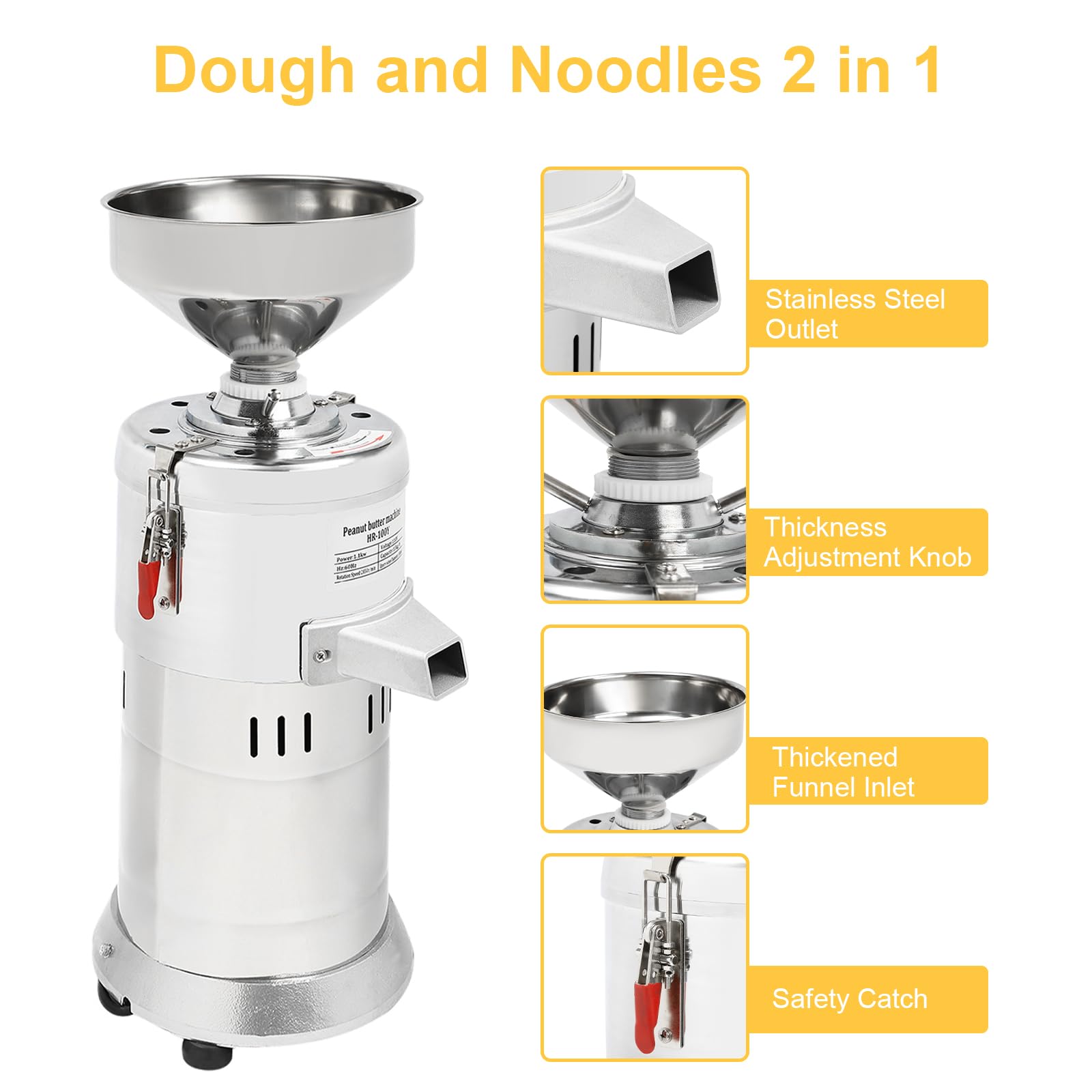 Electric Peanut Butter Maker Machine - 1100W Commercial Nut Grinder for Peanuts, Almonds, Cashew & Sesame - 33lb/h Capacity, 110V - Perfect for Home Kitchens, Bakeries & Healthy Snack Shops
