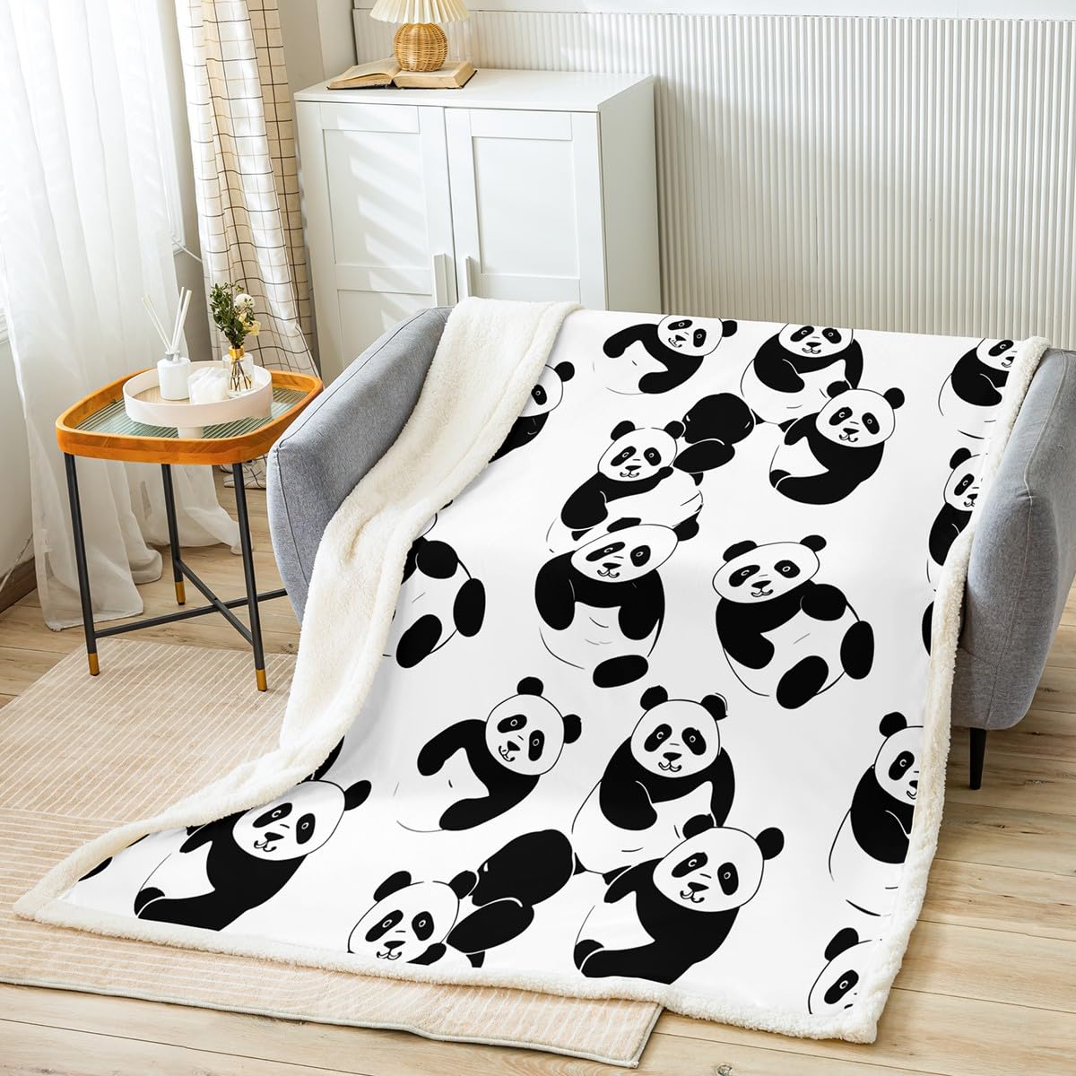 Erosebridal Cartoon Panda Fuzzy Blanket - Soft Cute Panda Plush Throw for Kids & Adults, Lightweight Wildlife Animal Blanket for Camping, Home, and Gifts - Perfect for Cozy Nights & Outdoor Adventures