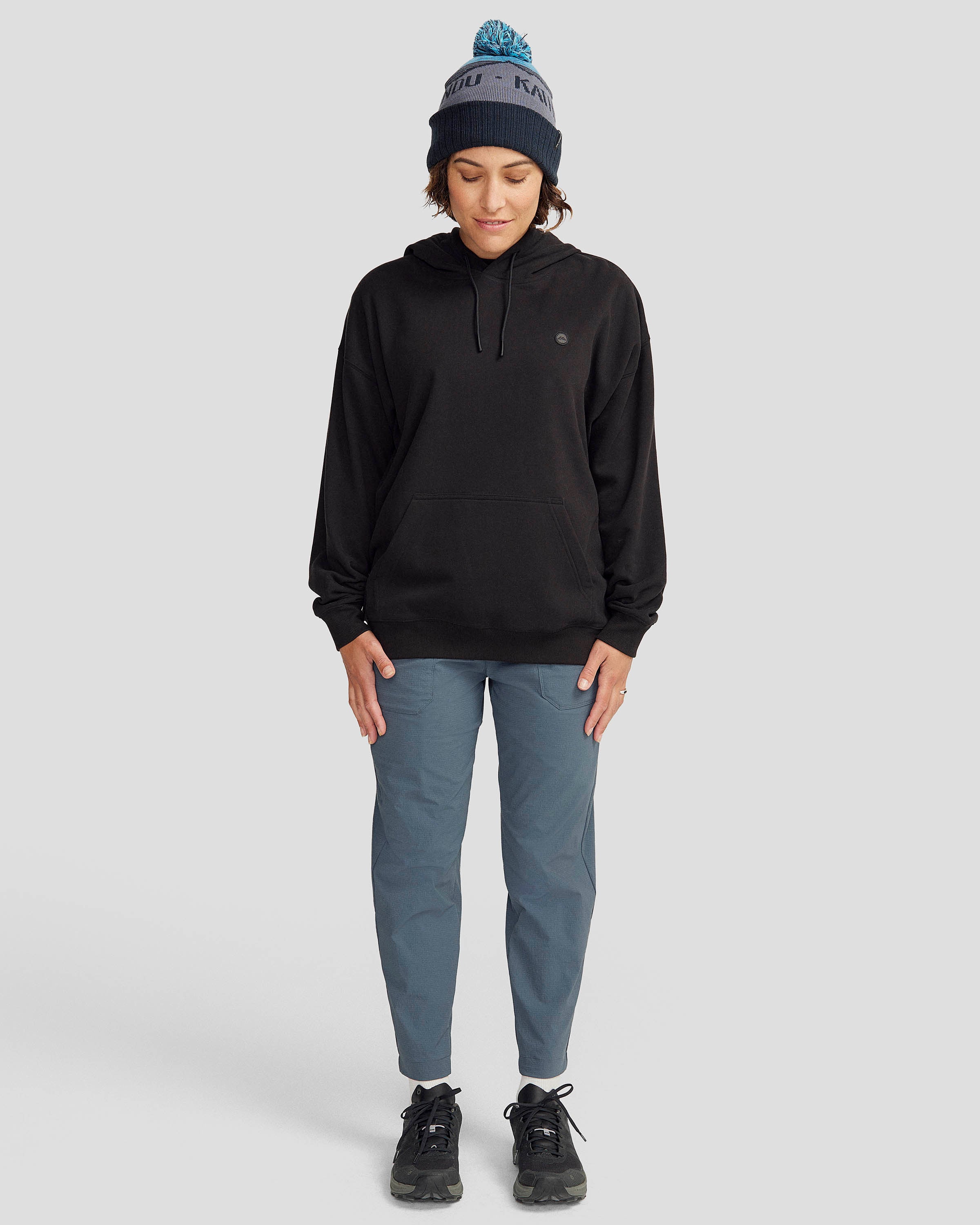 Women's Peak Badge Relaxed Hoodie - Black Stingray | Soft & Comfortable Pullover Sweatshirt for Casual Wear, Gym & Outdoor Activities