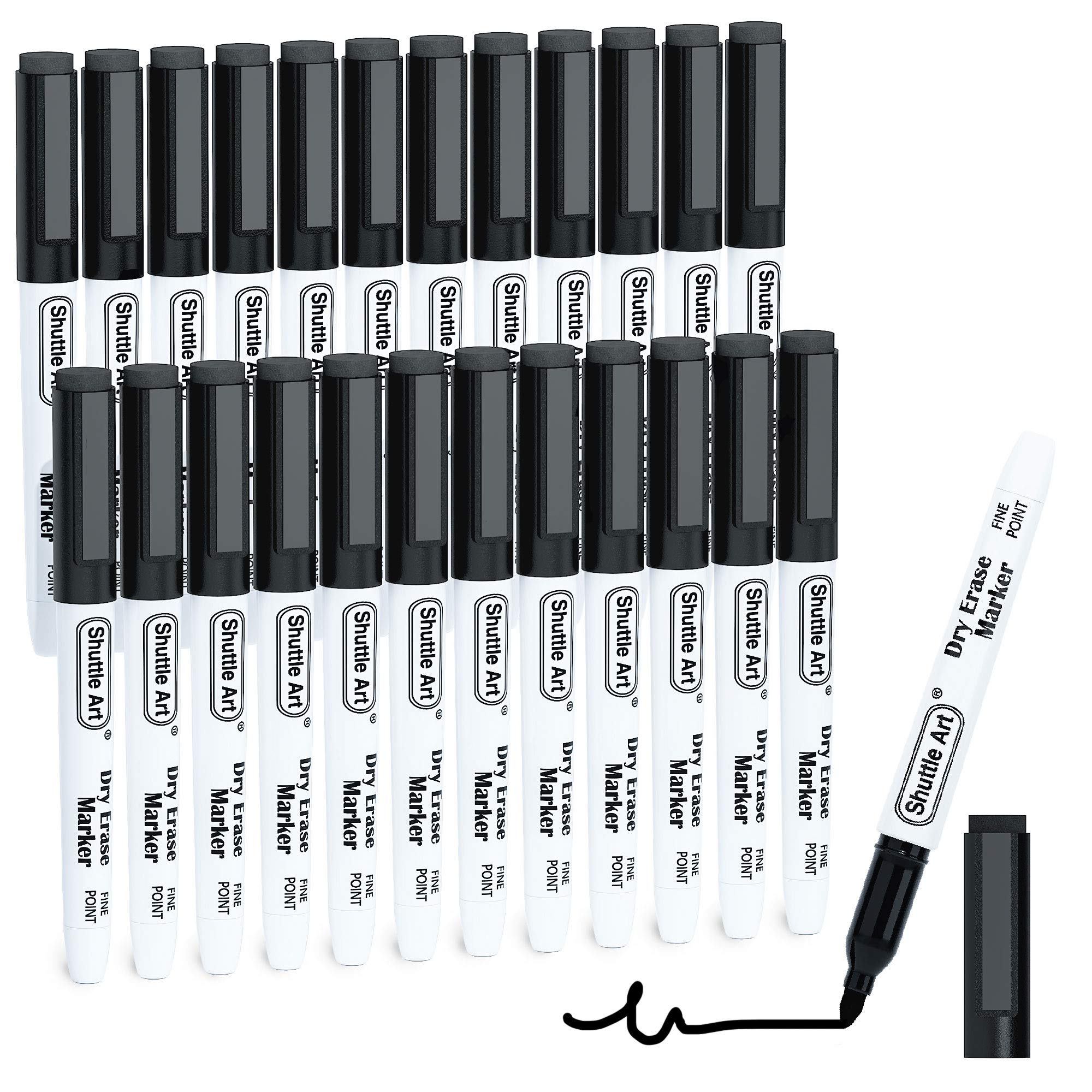 Shuttle Art 25 Pack Black Magnetic Dry Erase Markers with Eraser - Fine Point Whiteboard Markers for School, Office & Home - Perfect for Writing on Whiteboards, Mirrors, Glass & Magnetic Surfaces