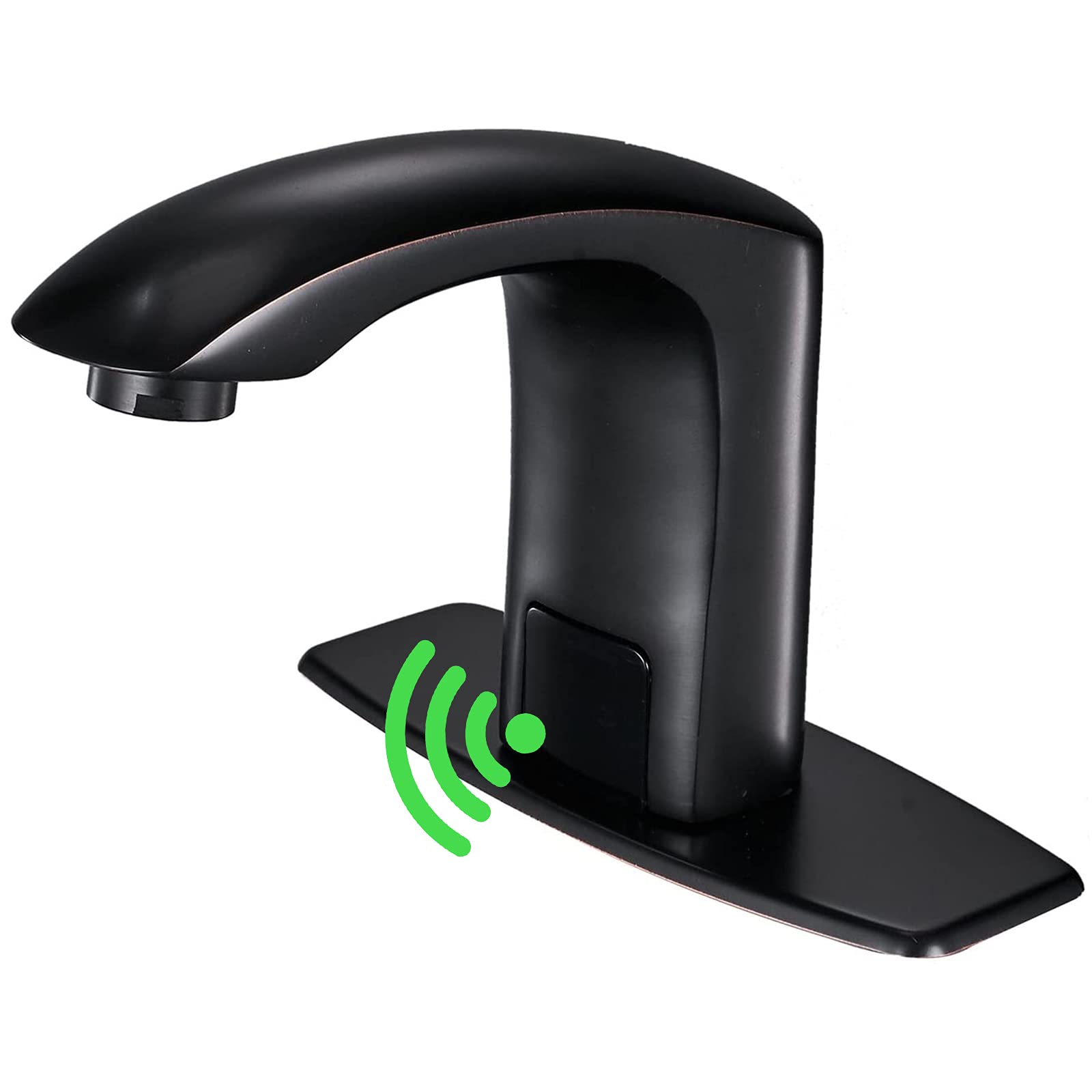 Greenspring Automatic Sensor Faucet - Oil Rubbed Bronze Touchless Bathroom Sink Faucet with Hole Cover Plate | Battery Powered, Hot & Cold Water Mixer | Ideal for Commercial Restrooms, Public Washrooms & ADA Compliant Facilities