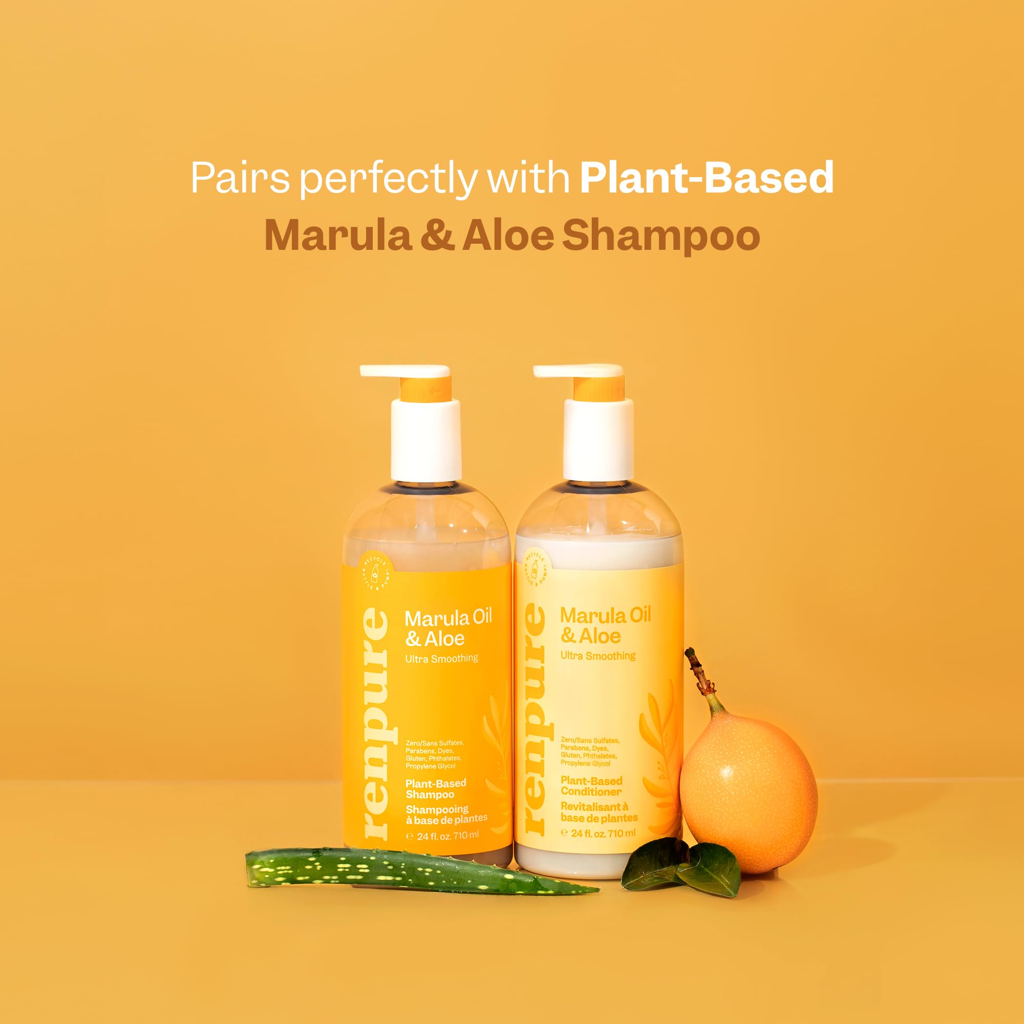 Renpure Plant Based Marula Oil & Aloe Vera Ultra Smoothing Conditioner for Dry, Frizzy Hair - Hydrating Hair Treatment with Gentle Formula - Paraben Free, Vegan, Cruelty Free - Eco-Friendly Recyclable Pump Bottle (24 fl oz) - Perfect for Daily Hair Care & Salon Quality Results at Home