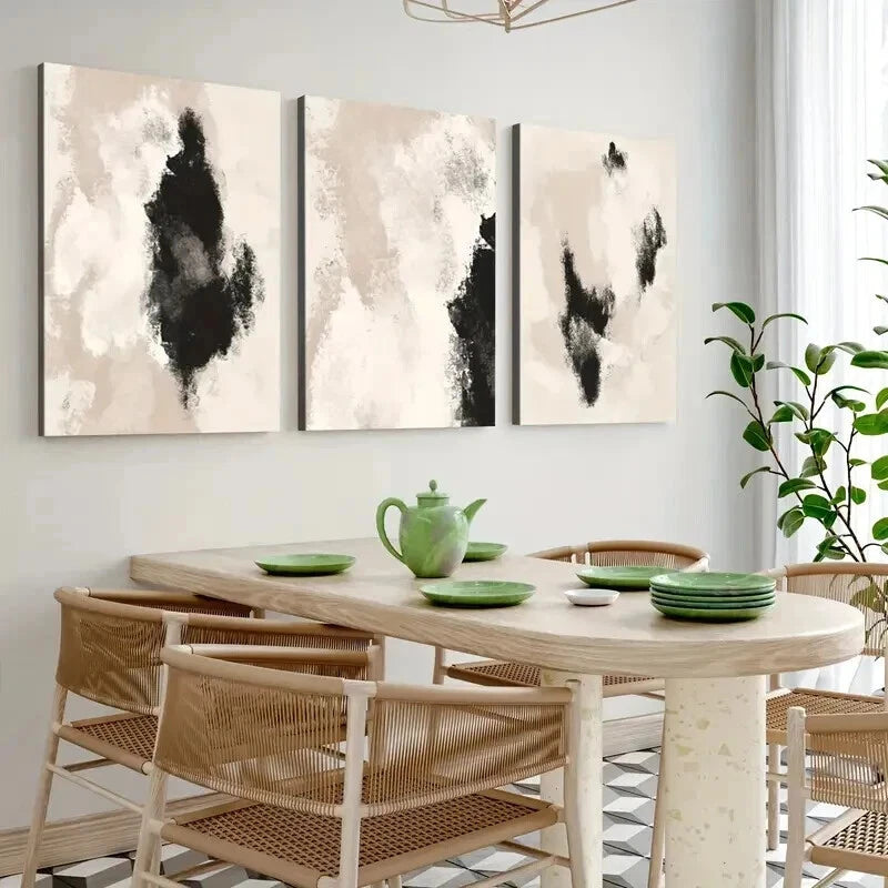 3-Piece Abstract Black Neutral Beige Geometric Wall Art Set - Framed Canvas 50x70cm (19.7x27.6in) - High Quality Print | 100% Australian Made | Ready to Hang - Perfect for Living Room, Bedroom & Office Decor