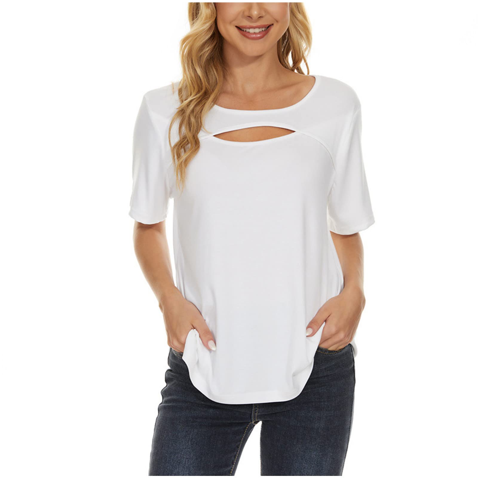 Women's Casual Short Sleeve T-Shirts - Basic Summer Tops, Loose Fit Solid Color Blouse, Oversized Cotton Tee for Women | Perfect for Everyday Wear, Beach Outings & Weekend Relaxation