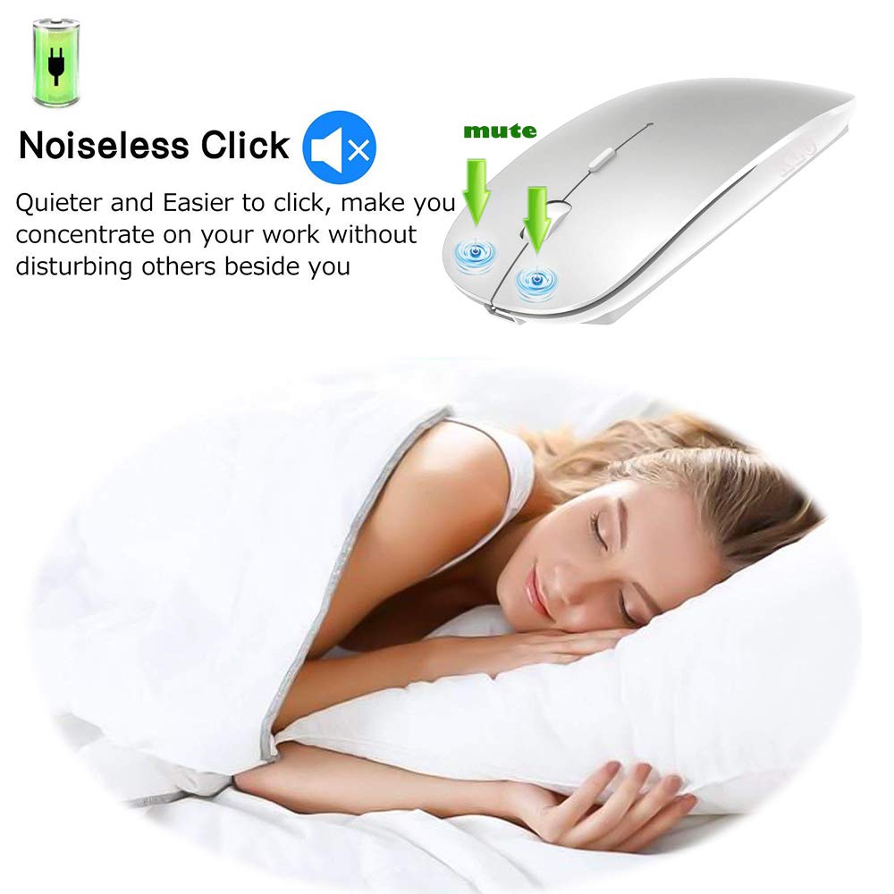 Rechargeable Bluetooth Mouse for MacBook Air/Pro, iPad, Laptop, PC & Chromebook - Wireless Computer Mouse with Long Battery Life (Silver) | Perfect for Office Work, Home Use & Travel