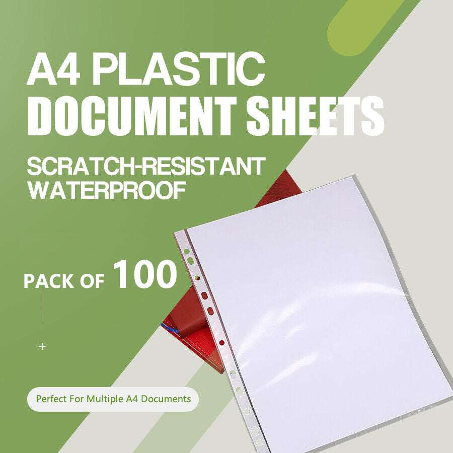 100-Pack A4 Clear Plastic Sheet Protectors - Heavy Duty Reinforced Folders for Documents, School, Office & Home Organization - Bulk Lot for Filing, Presentations & Archiving