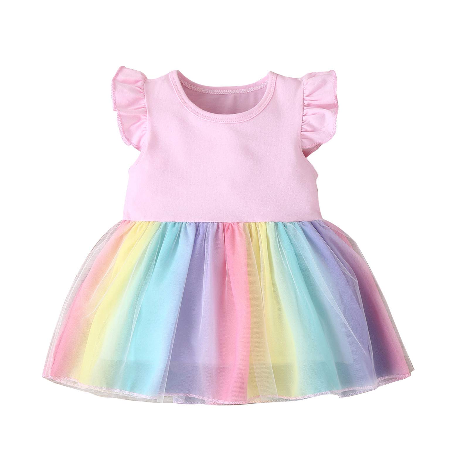 Rainbow Tulle Toddler Dress for Girls - Multicolor Ruffle Sleeveless Baby Clothes (Pink, 18-24 Months) | Perfect for Birthday Parties, Photo Shoots & Special Occasions