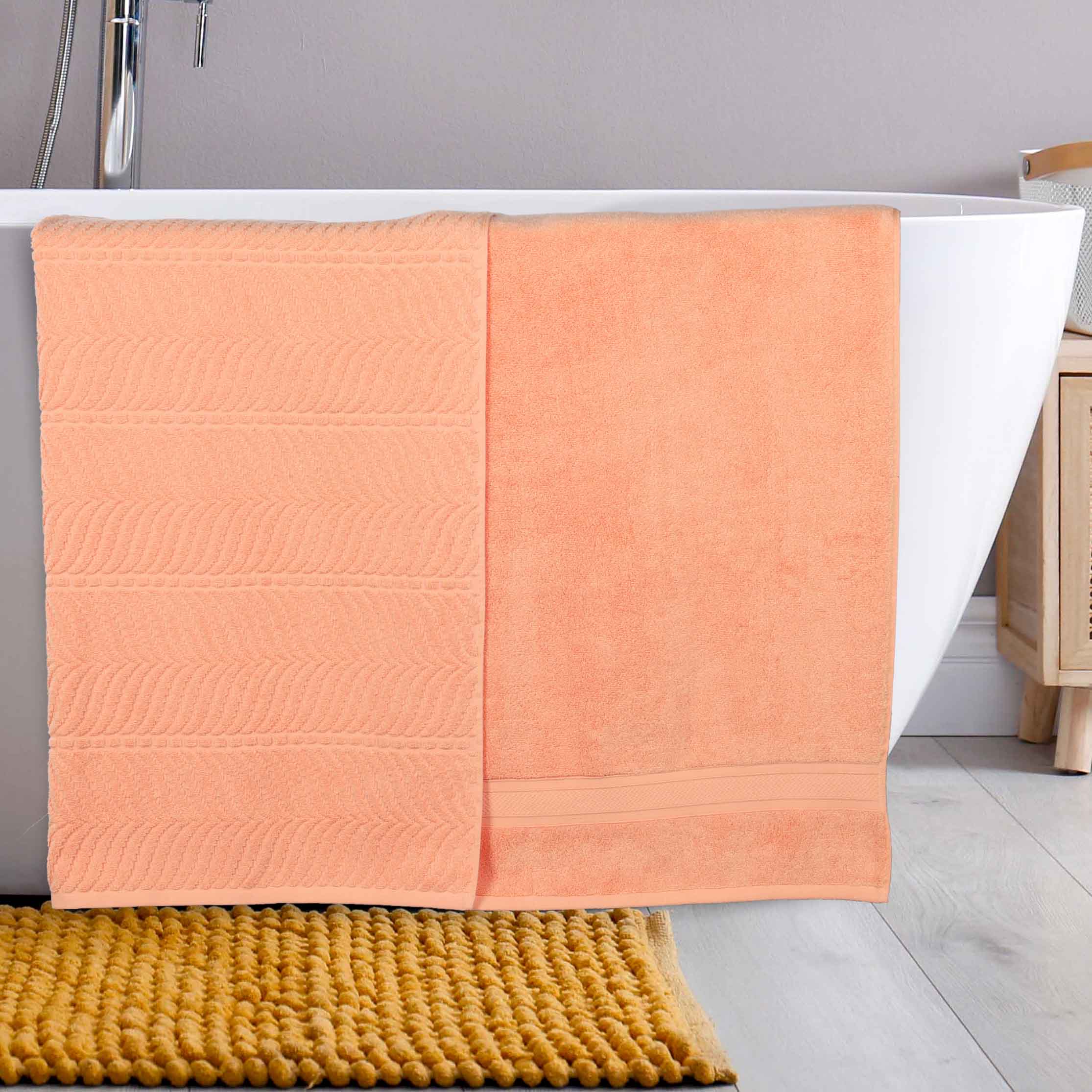 Premium Zero Twist Cotton Bath Sheet Set of 2 - Soft & Absorbent Solid & Jacquard Chevron Design for Luxury Bathroom & Spa Experience