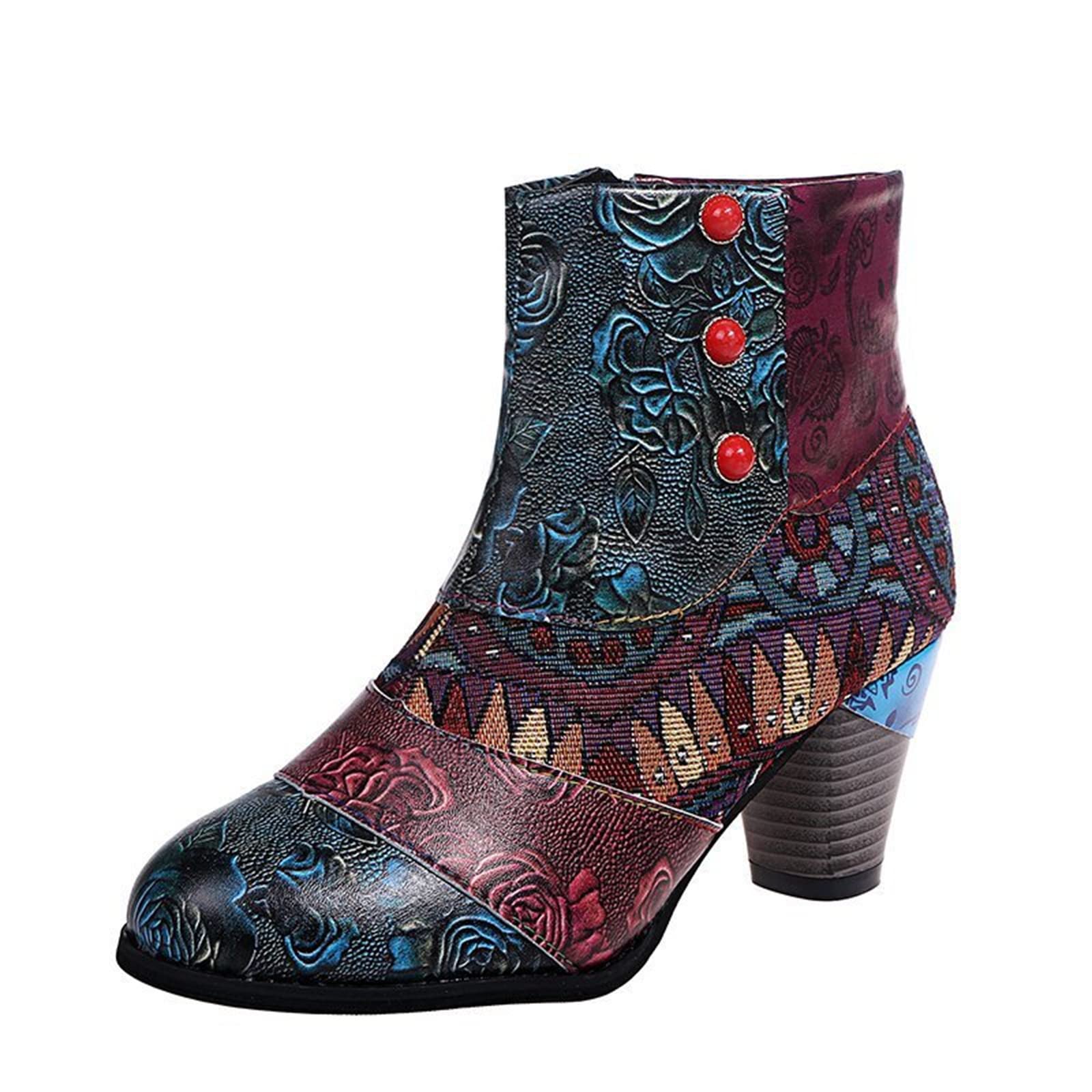 Lausiuoe Women's Ankle Boots - Chunky Heel Slip On Pointed Toe Booties with Side Zipper | Wide Width Western Style | Perfect for Office, Party & Casual Outfits