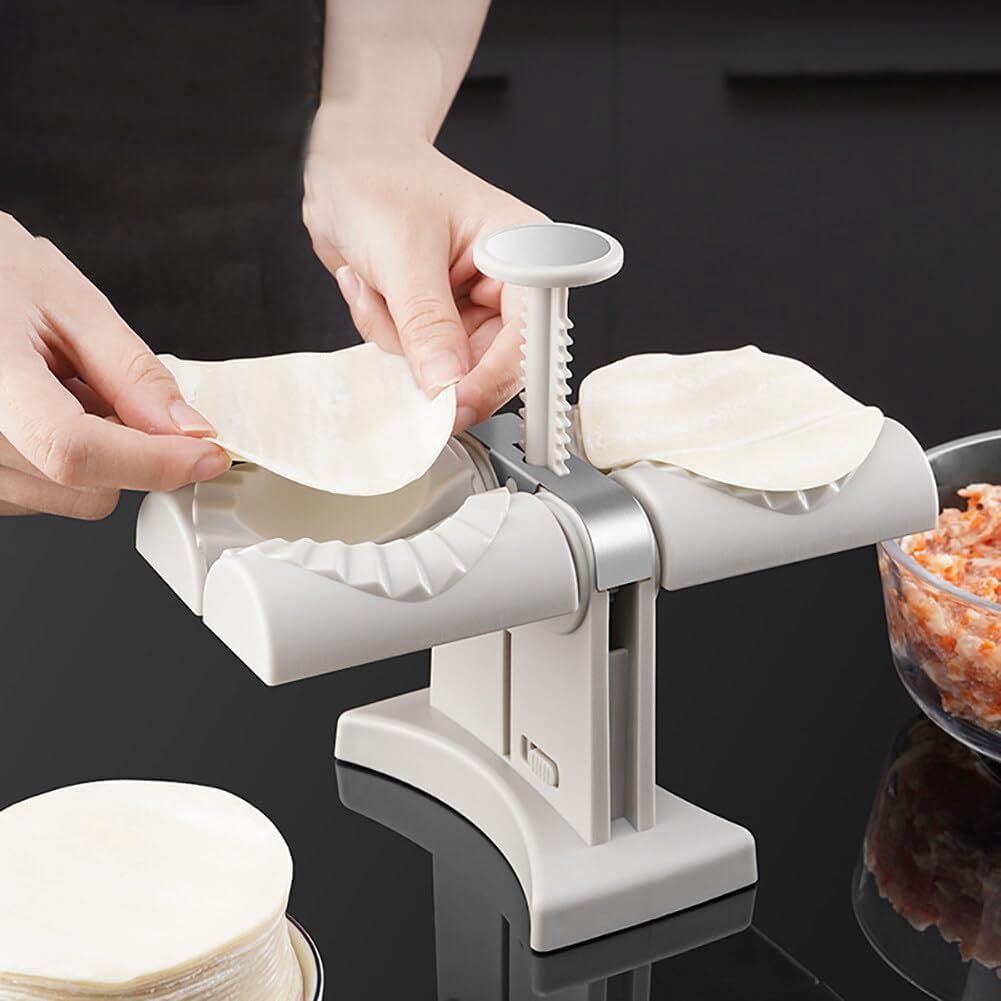 Automatic Dumpling Maker Machine for Home & Restaurant - Double Head Dumpling Mould Tool with Manual Press - Perfect for Making Chinese Dumplings, Wontons & Gyoza - Ideal for Family Cooking & Commercial Kitchen Use