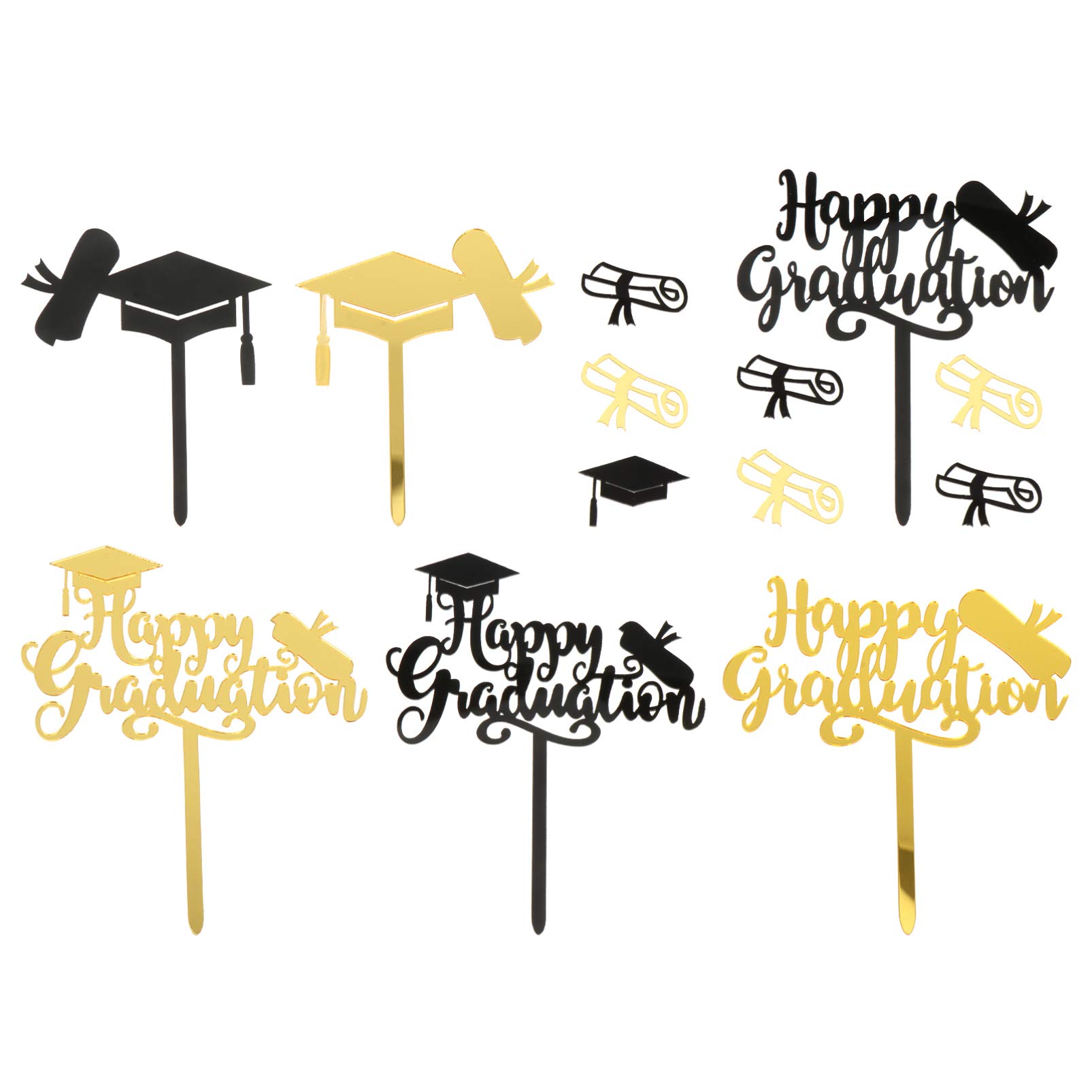6-Piece Graduation Cake Toppers Set - Edible Cake Decorations, Dessert Picks, Fruit Toppers for Graduation Party, Birthday, Celebration - Perfect for Cakes, Cupcakes, and Sweet Treats