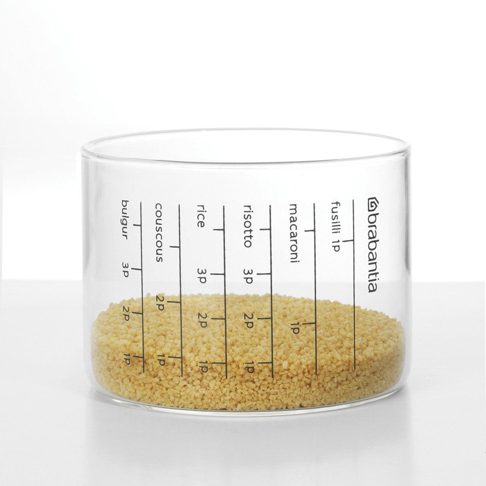Brabantia 290244 1L Glass Storage Jar with Measuring Cup - Mint Green, 10.4 x 10.4 x 23 cm - Airtight Kitchen Container for Flour, Sugar, Coffee & Dry Food Storage