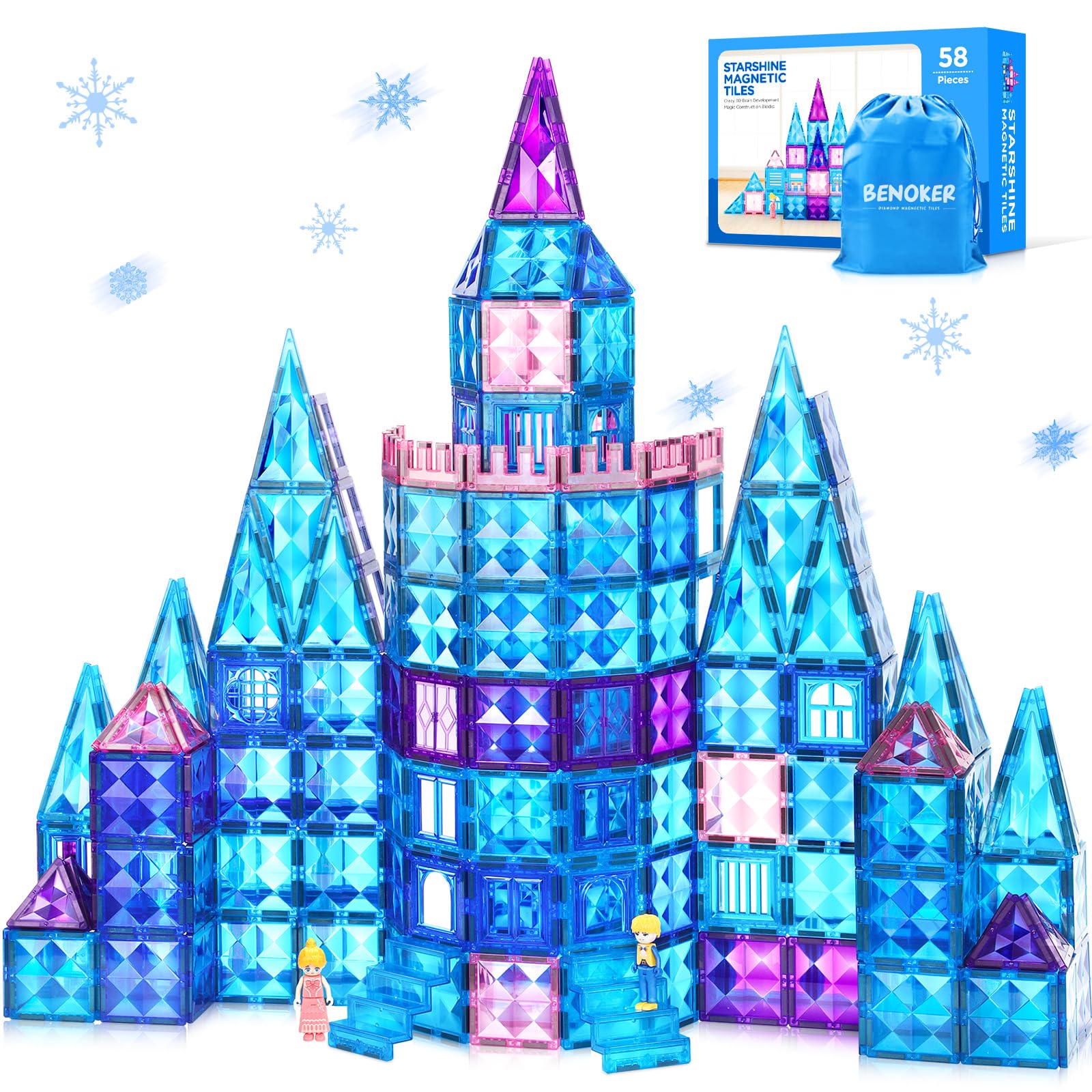 Frozen Castle Magnetic Tiles - 3D Diamond Building Blocks STEM Educational Toys for Kids Ages 3-8, Creative Construction Set for Pretend Play & Learning, Perfect Birthday Gift for Boys & Girls | Great for Preschool Classroom, Home Playroom & Indoor Activities